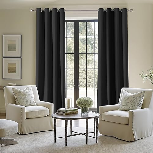 Miniatura 139 de ChrisDowa Cortinas 100% opacas de abedul liso de 96 pulgadas de largo, 2 paneles para dormitorio, sala de estar, oscurecimiento de la habitación de