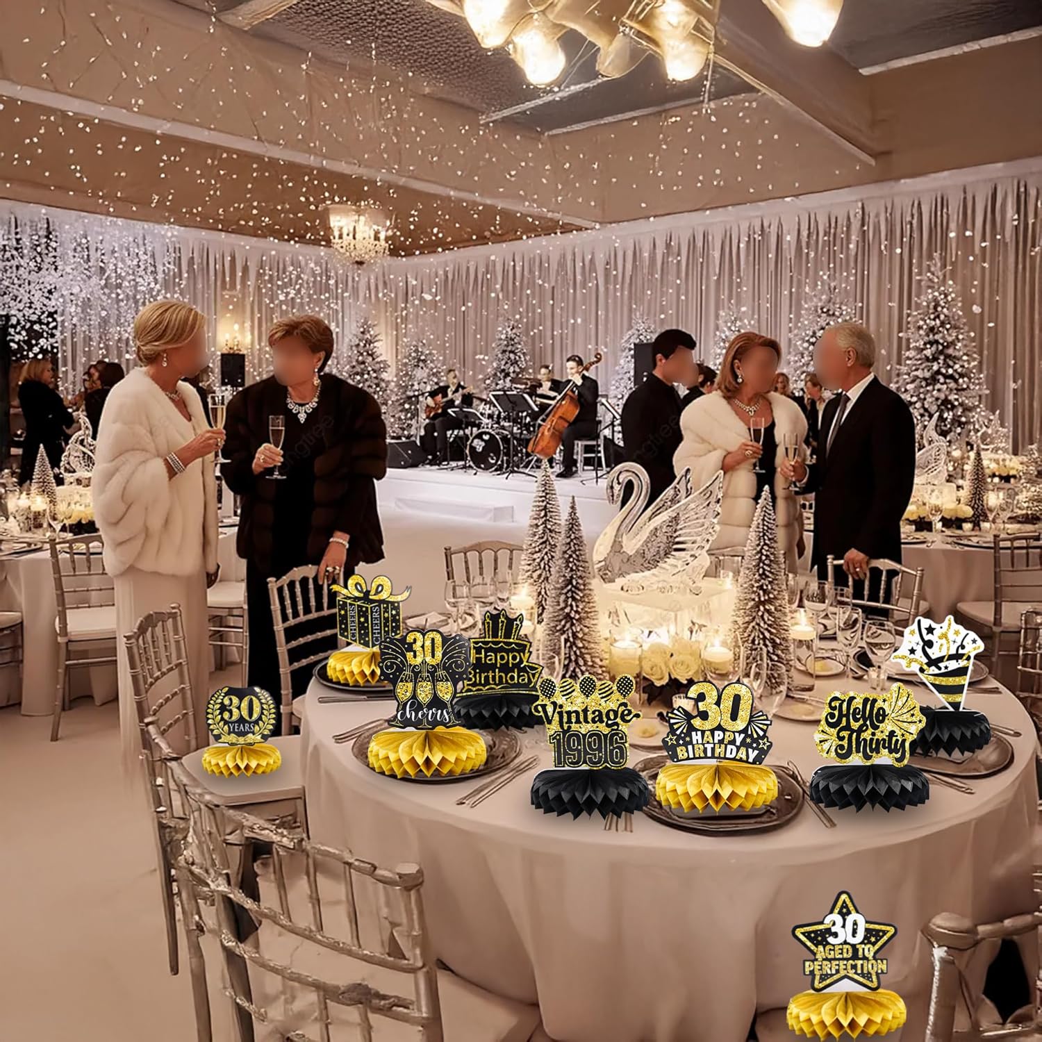 Gyufise 9 Pack 30th Birthday Decoration for Men Women 30th Birthday Table Decorations Cheers to 30th Birthday Honeycomb Centerpieces 1996 Table Topper Black and Gold 30th Birthday Party Favors