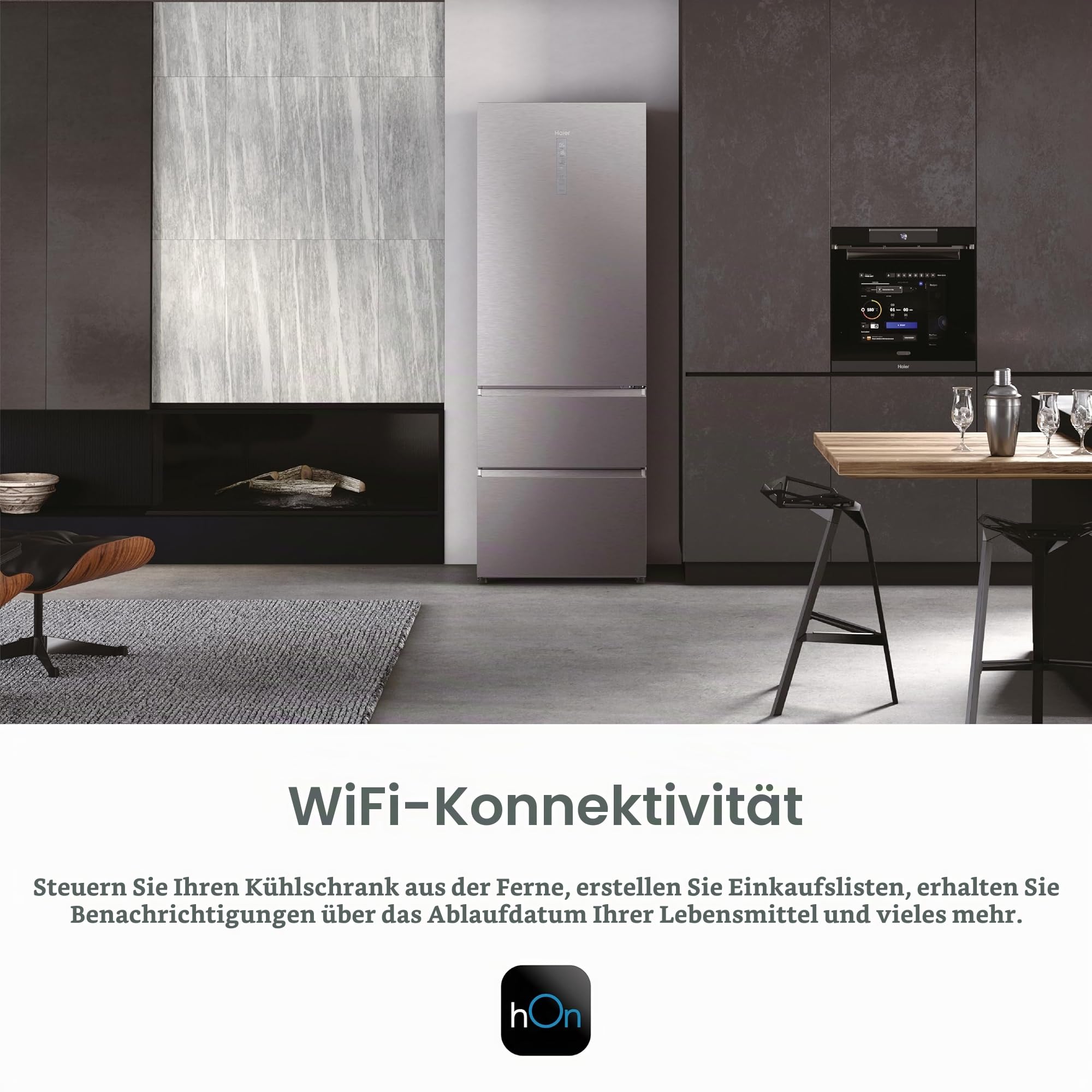 Haier HTW7720ENMP Kühl-Gefrier-Kombination/Edelstahlfront / 483 Liter/MyZone Plus/Humidity Zone/Smart Home: Integriertes Wi-Fi/Auch per hOn App steuerbar