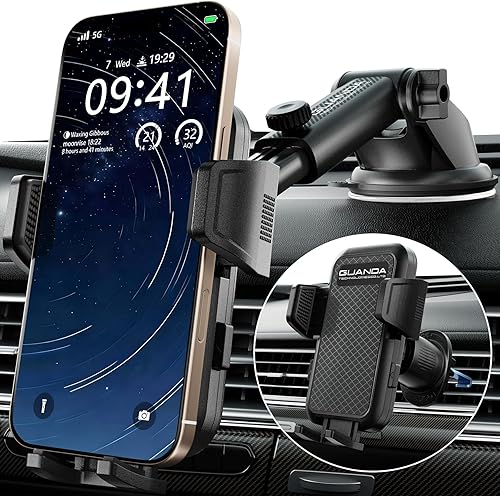 Miniatura 8 de Soporte ajustable para parabrisas de automóvil, soporte de tablero de ventosa para todos los teléfonos celulares, (+ gancho de ventilación) [grado