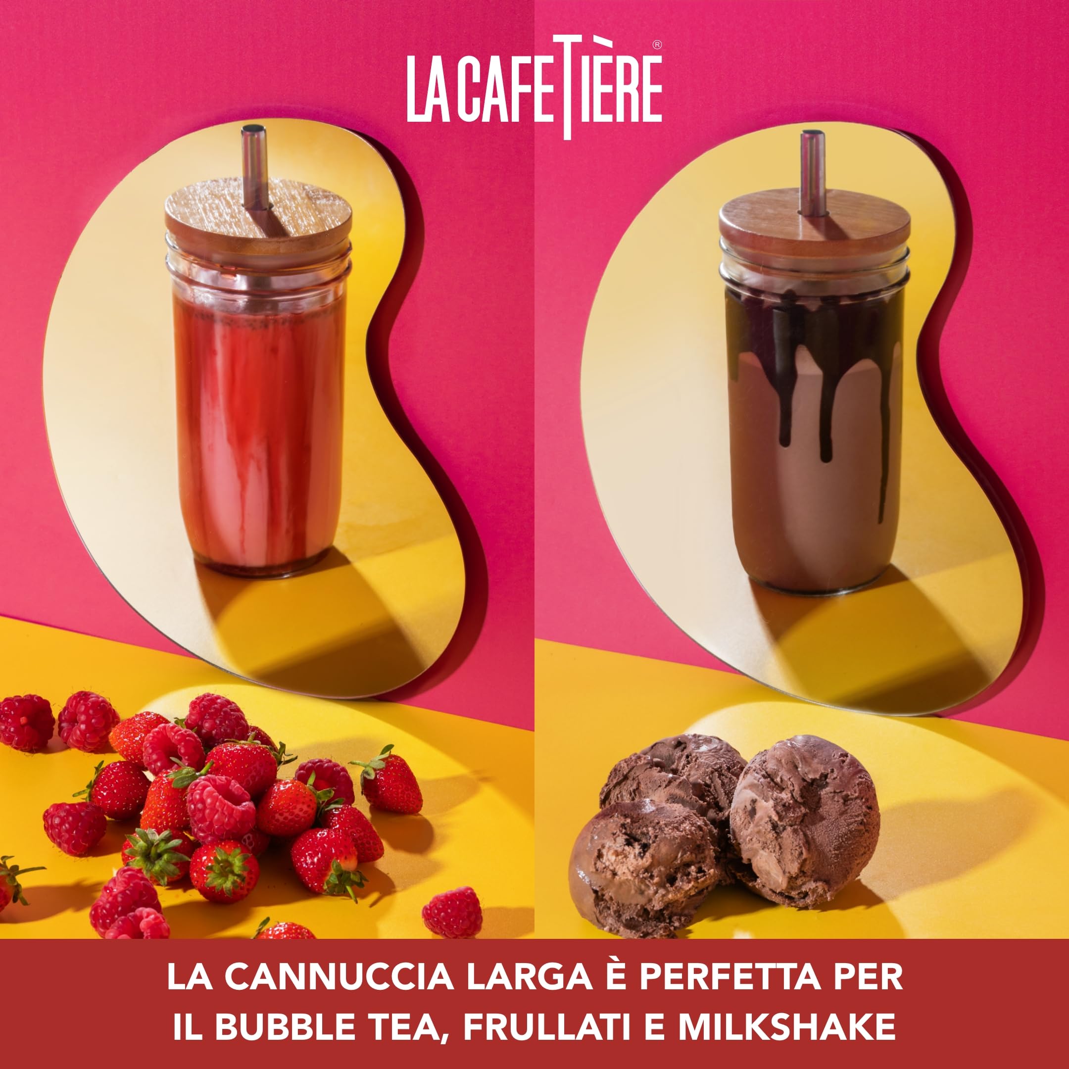 La Cafetière - Tumbler da 650 ml, in vetro trasparente con cannuccia in acciaio inox, riutilizzabile, ideale per bubble tea, frullati, frappè, latte macchiato freddo e bevande fredde