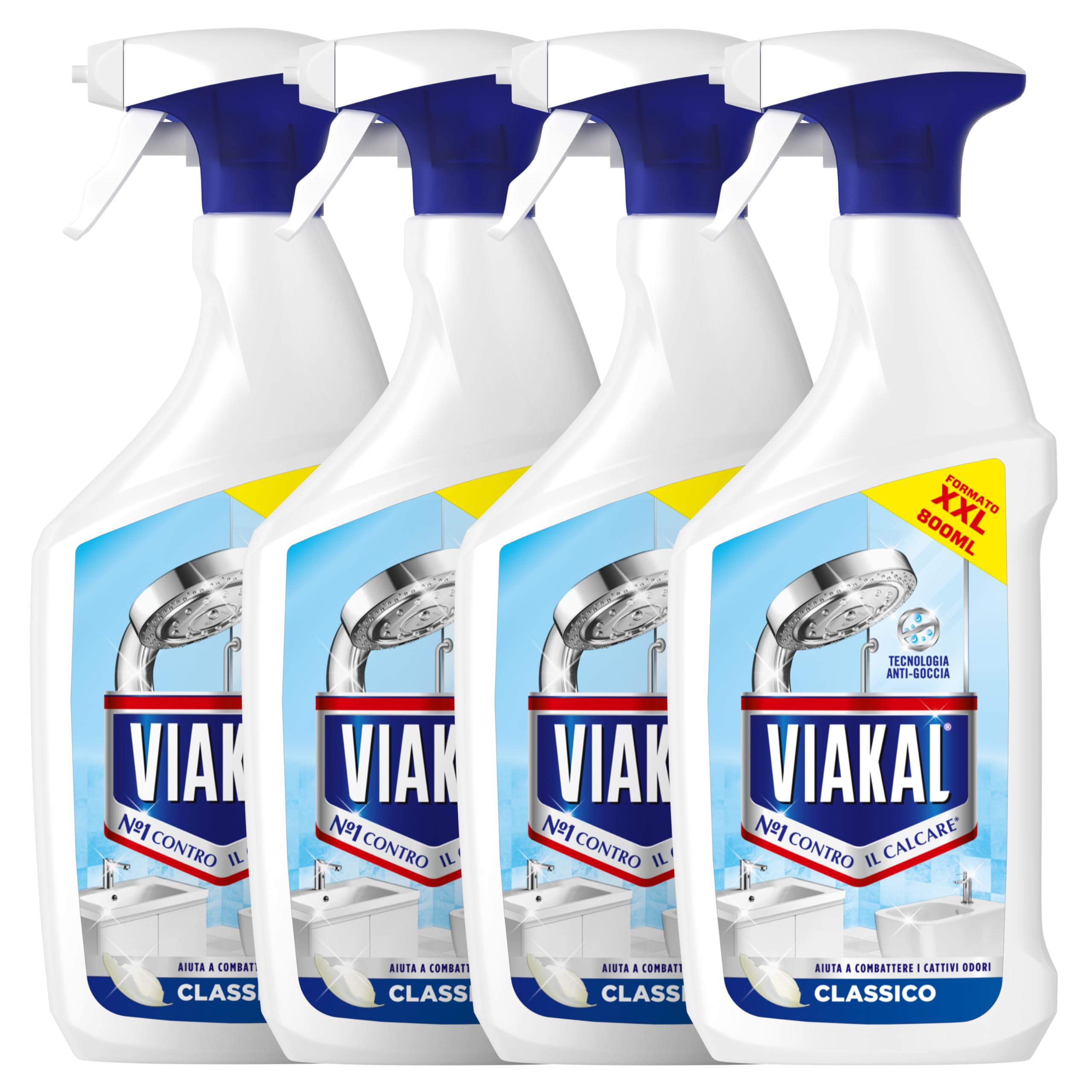 Viakal Classico Spray Per Rimuovere Fino Al 100% Di Calcare Con Tecnologia Anti-gocce, 4x800ml
