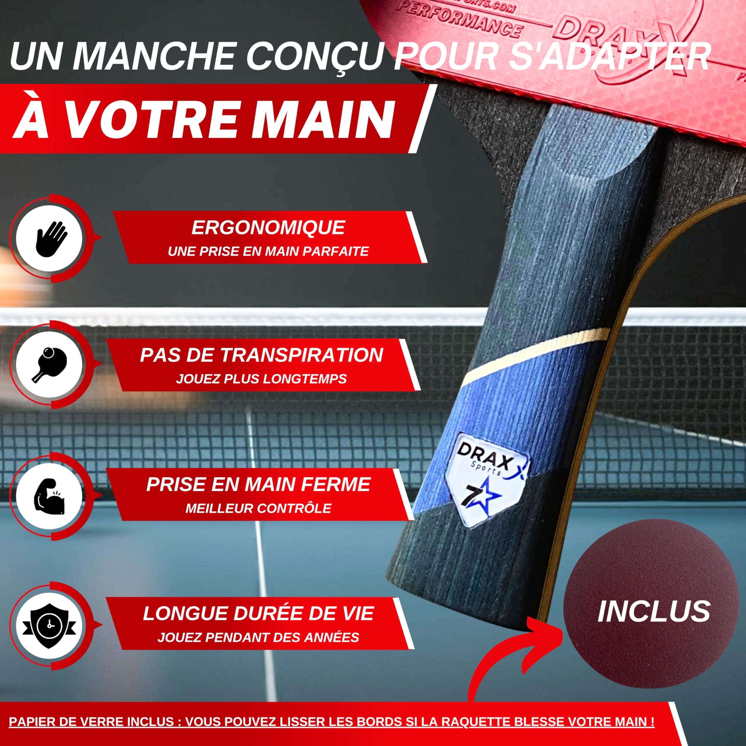 Raquette de Ping Pong 7 Étoiles | Raquette Carbone Pro, Ultra-Légère, Éponge 2mm, Housse Offerte | Idéale Débutant à Pro | Entraînement Compétition Club