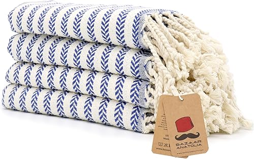 Vista 44 de Bazaar Anatolia - Juego de 4 toallas de mano turcas 39" x 19" - Toalla decorativa turca para baño, 100% algodón, cocina, cara, cabello, té, paño