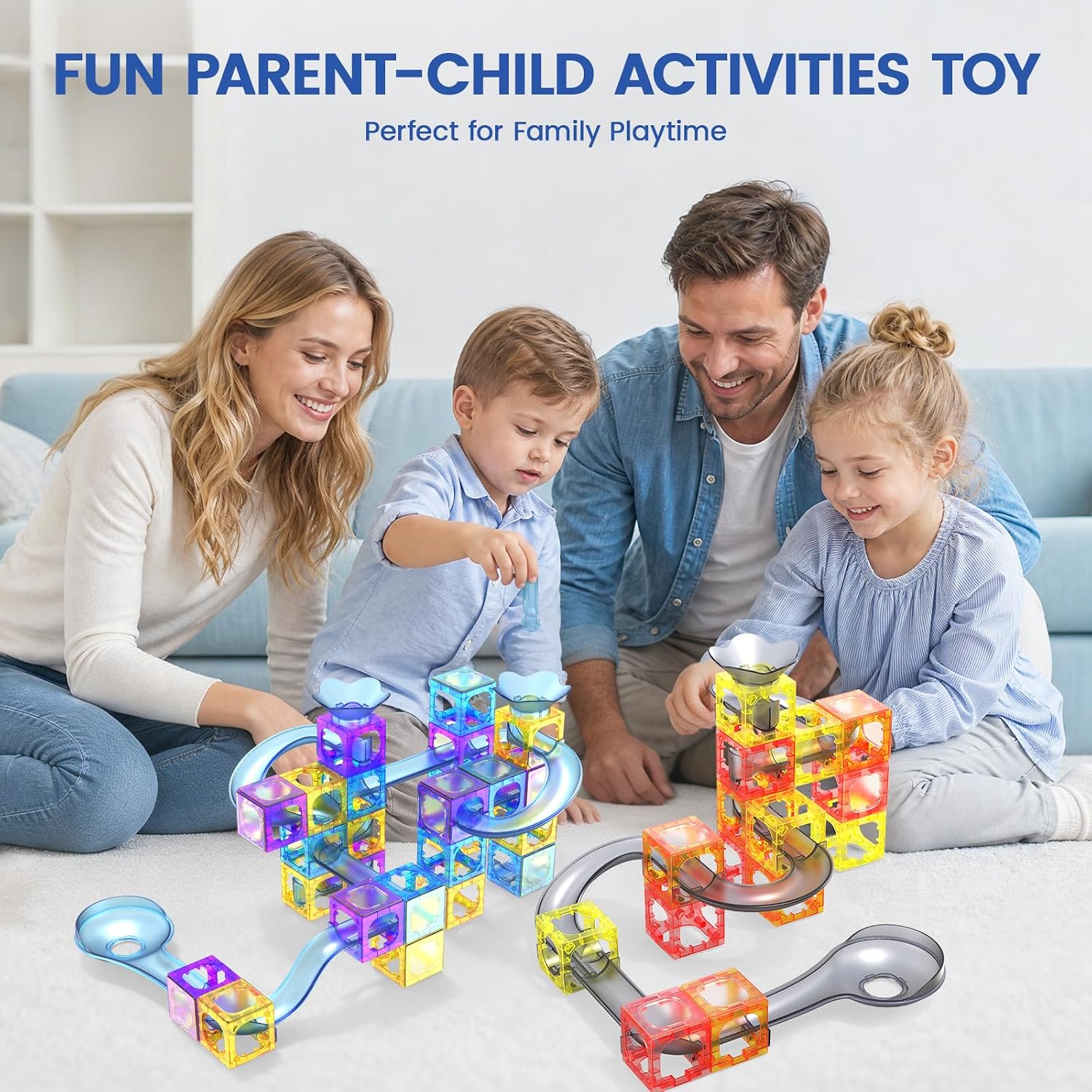 Hugeway 50Pcs Marble Run with Race Track Rolling Ball Set with Magnetic Bracks,Tiles and Marble Tracks,3-in-1 Building Blocks Kit,STEM Learning Toy Gift for Indoor Activity Boys Girls Aged 3+ Kids. image 4