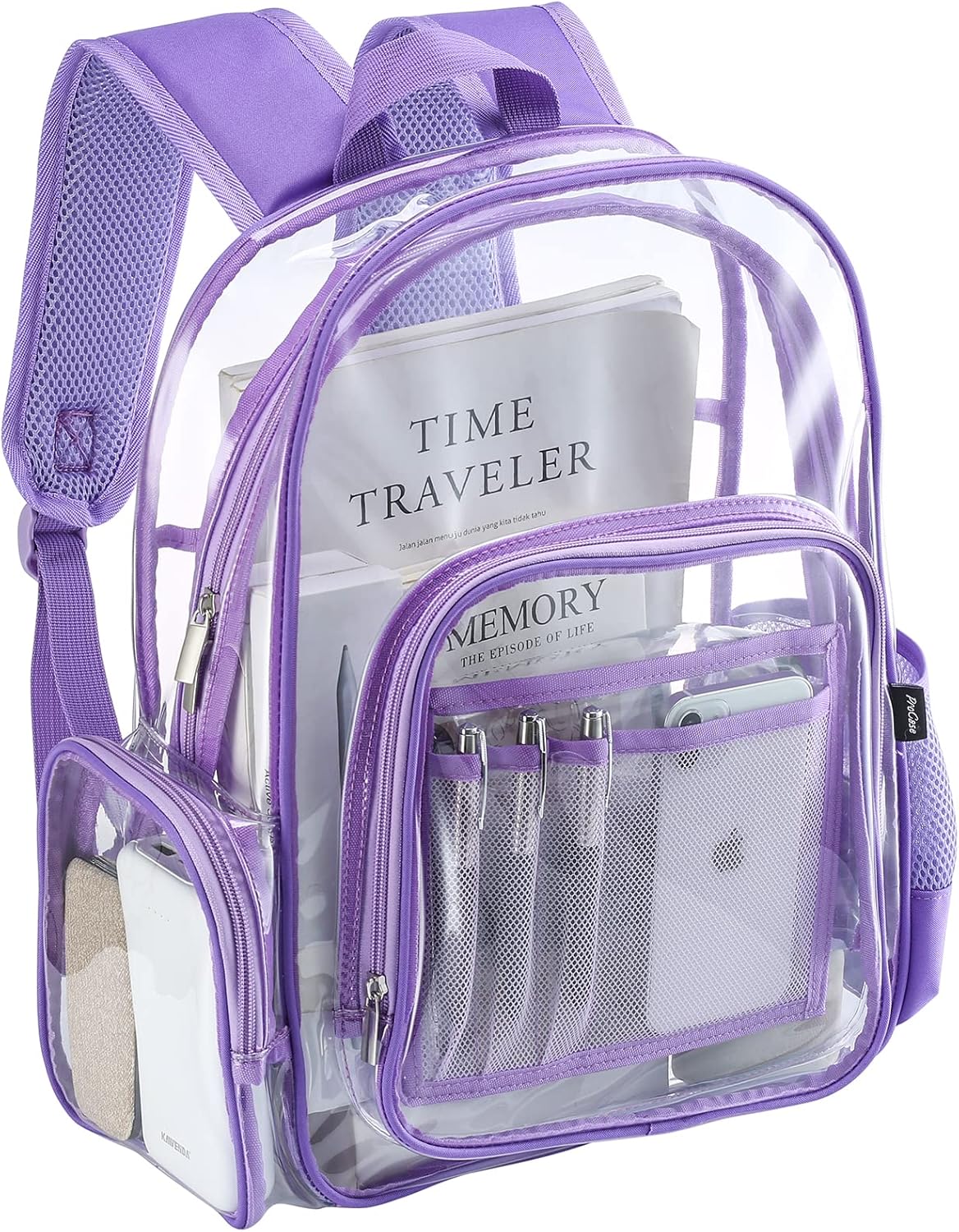 ProCase Heavy Duty Clear Backpack, See Through Backpacks Transparent Clear Large Bookbag for School Work Stadium Security -Purple
