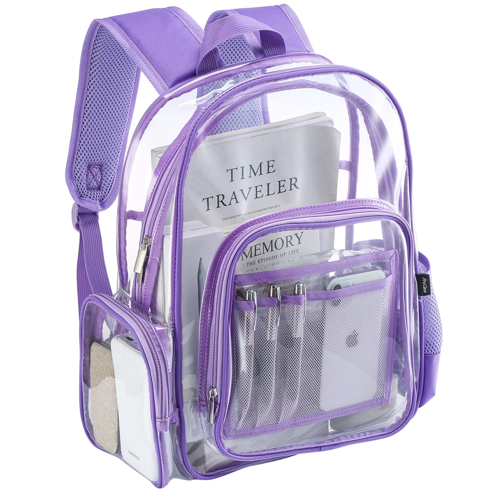 ProCase Heavy Duty Clear Backpack, See Through Backpacks Transparent Clear Large Bookbag for School Work Stadium Security -Purple