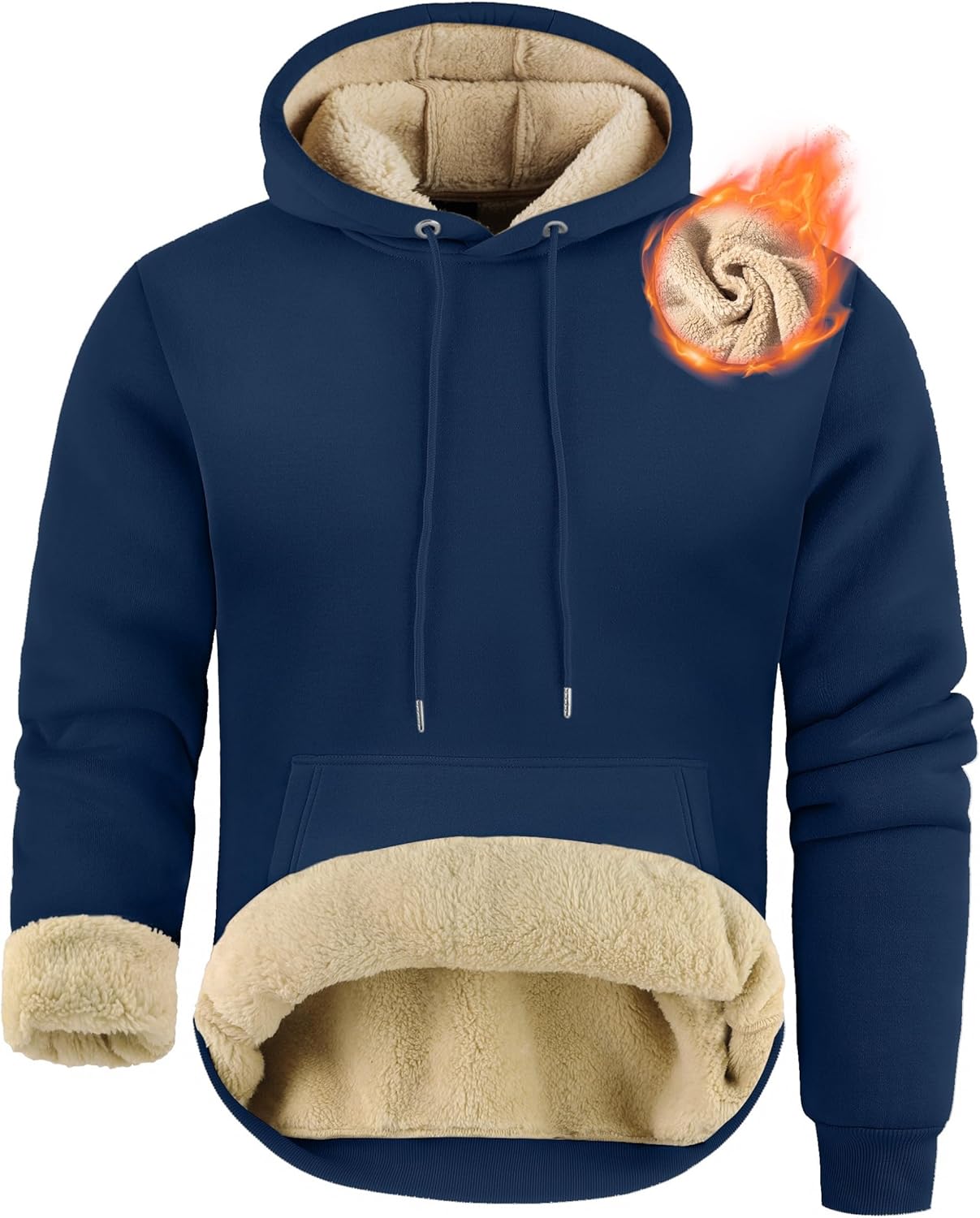 ZITY Men's Sherpa Lined Hoodie Sweatshirts Heavy Pullover Kangaroo Pocket Winter Windproof Warm Fleece Hoodie Athletic