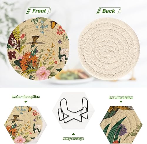 Miniatura 4 de Coasters Set of 6 with Holder Table Coasters for Drinks Table Coasters Posavasos para Mesa Vintage Floral Exotic