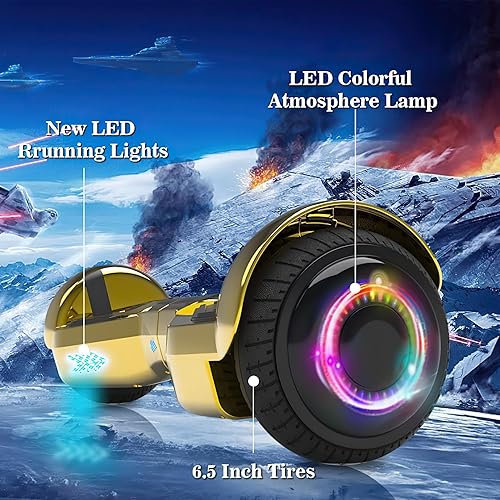 Miniatura 2 de Hoverboard eléctrico, aeropatineta con luces LED intermitentes de rueda y estética de diseño de ciencia ficción, aeropatineta todo terreno de 6.5