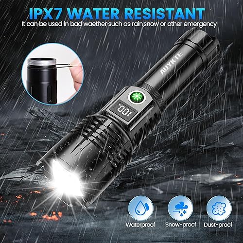 Miniatura 6 de Linternas LED recargables, 250000 lúmenes altos, 5 modos de zoom, linterna súper brillante, táctica potente IPX7 impermeable luz flash de mano para