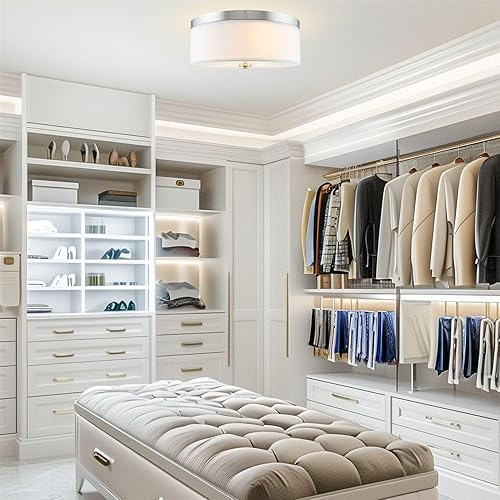 Miniatura 8 de Kira Home Walker 51 cm Gran lámpara de techo de montaje empotrado de 3 luces de estilo moderno de mediados de siglo, pantalla de tela blanca +