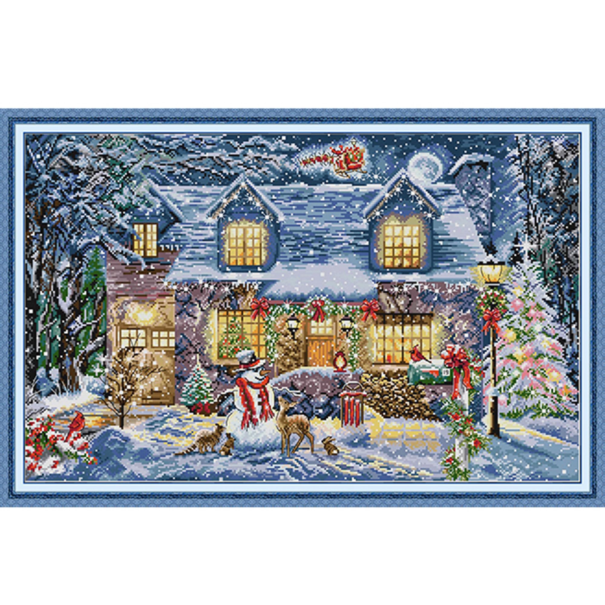 Howie's Needlepoint 14CT Pre-Printed Cross Stitch Kits,Embroidery Patterns Starter Kits,Needlepoint Kits (Cottage Glow, 24.5 * 16.5 Inch)