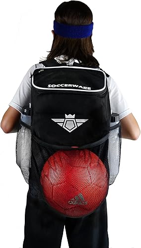 Miniatura 4 de Mochila de fútbol con compartimento para pelotas - Para niños y niñas  La bolsa se adapta a todos los equipos de fútbol y equipo de gimnasio (negro)