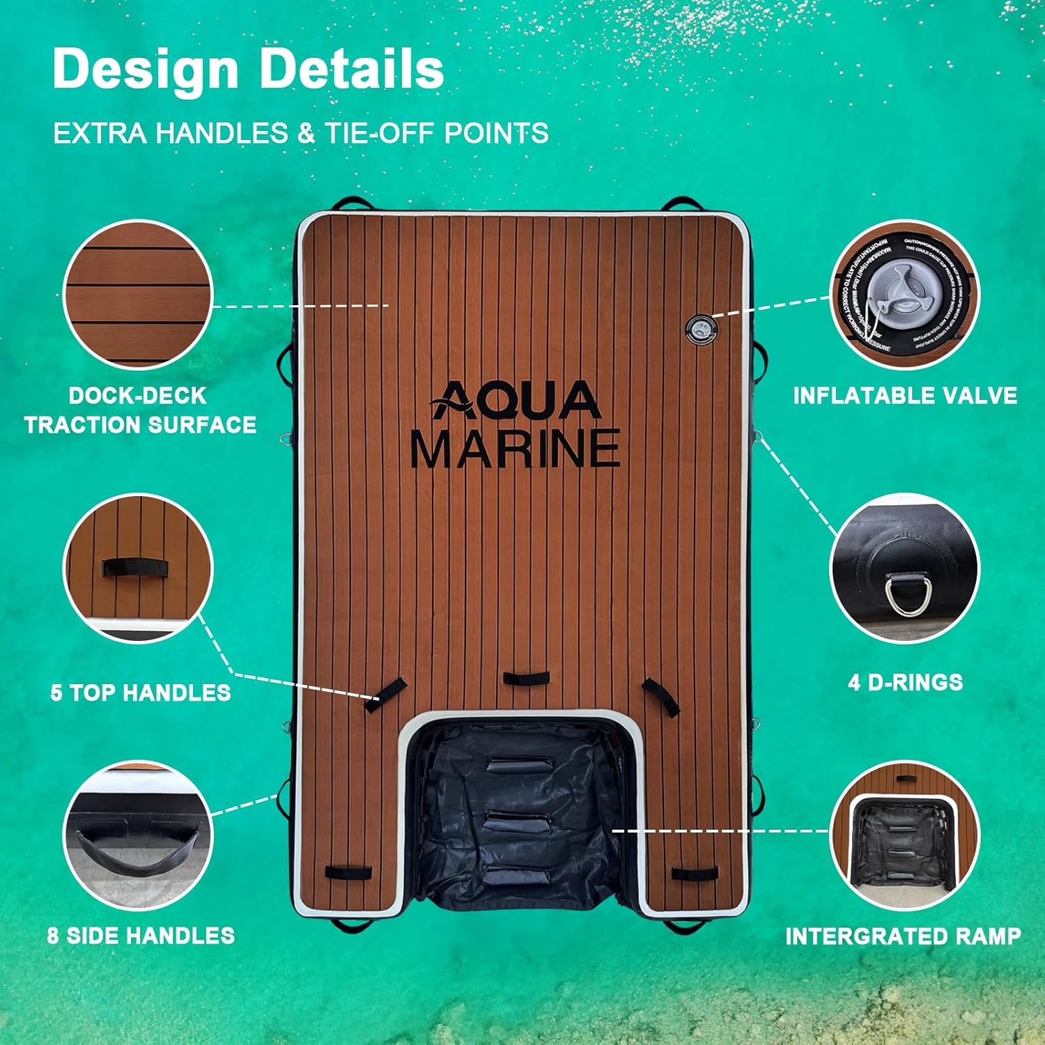 Inflatable Floating Dock, 8x5 FT Large Platform Floating Dock for Lakes, Platform Island Raft with Dog Water Ramp for Swim Pool Lake Beach Ocean