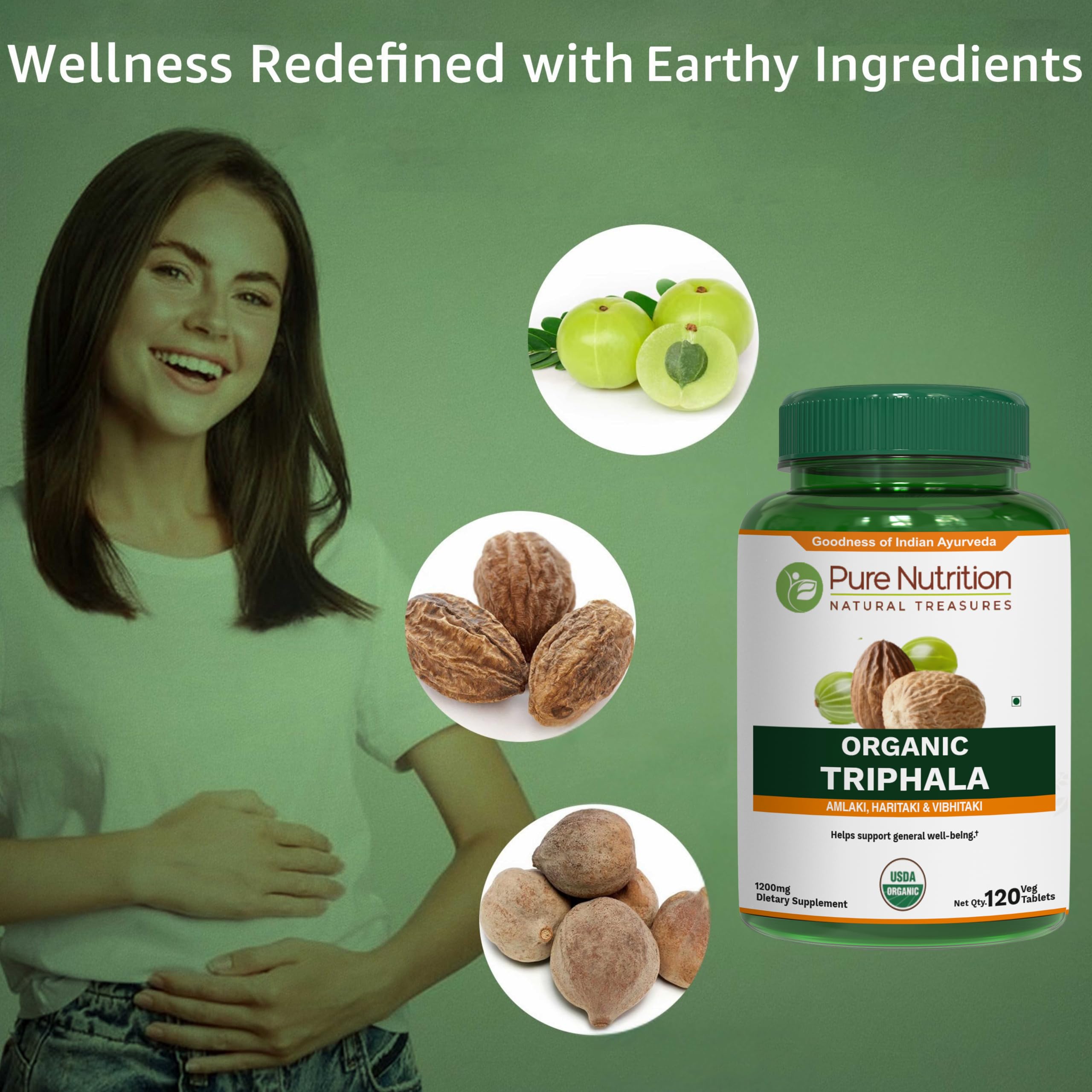 Pure Nutrition Organic Triphala Tablet - 1200mg | 120 Count | USDA Organic | Powerful Blend of Amlaki + Haritaki + Bibhitaki to Support Healthy Digestion | Non-GMO | Gluten-Free — Amazon image 4