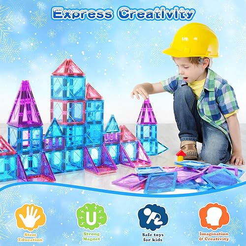 Miniatura 7 de Juego de azulejos magnéticos para niños de 3, 4, 5, 6, 7, 8 años, para principiantes, bloques de construcción magnéticos, juguetes de aprendizaje