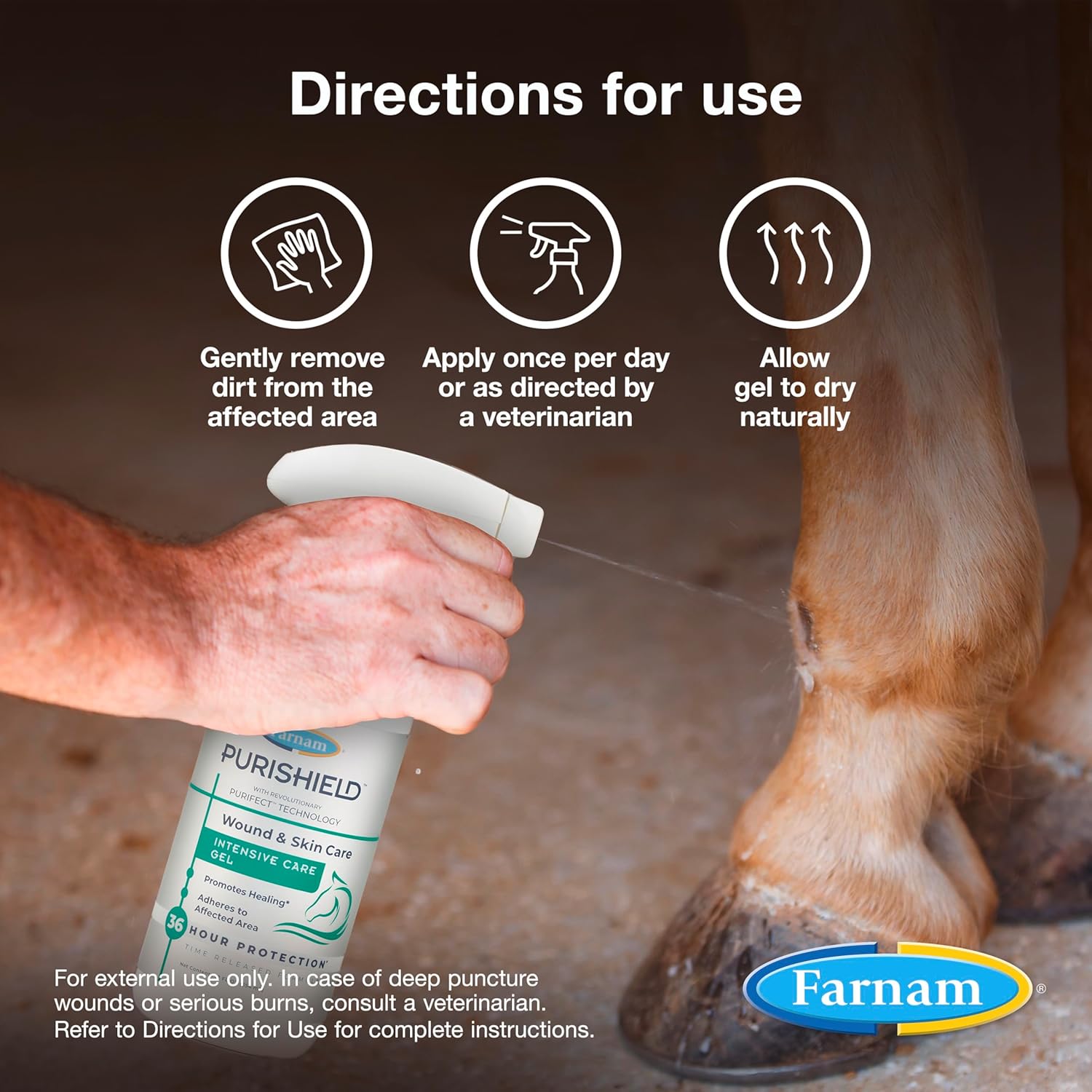 Farnam Purishield Intensive Care Gel, Promotes Healing*, Relief, Protection for 36 Hours*, for Wounds on Horses, Dogs, Cats & Livestock