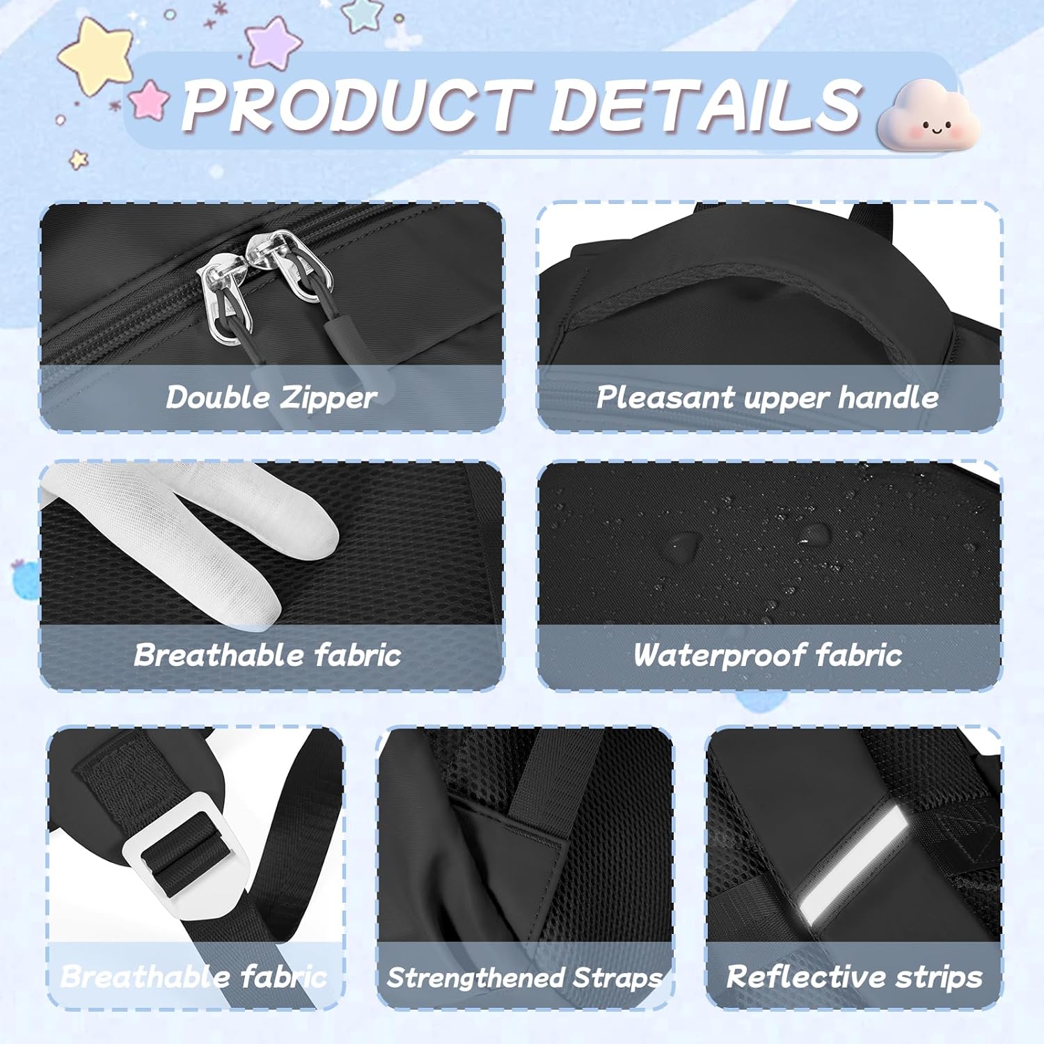 Cute Black Backpack For School Teens Girls Boys, Aesthetic Kids Elementary School Backpacks, Waterproof Middle Students Bookbag, Large Capacity Backpack For College Women Men
