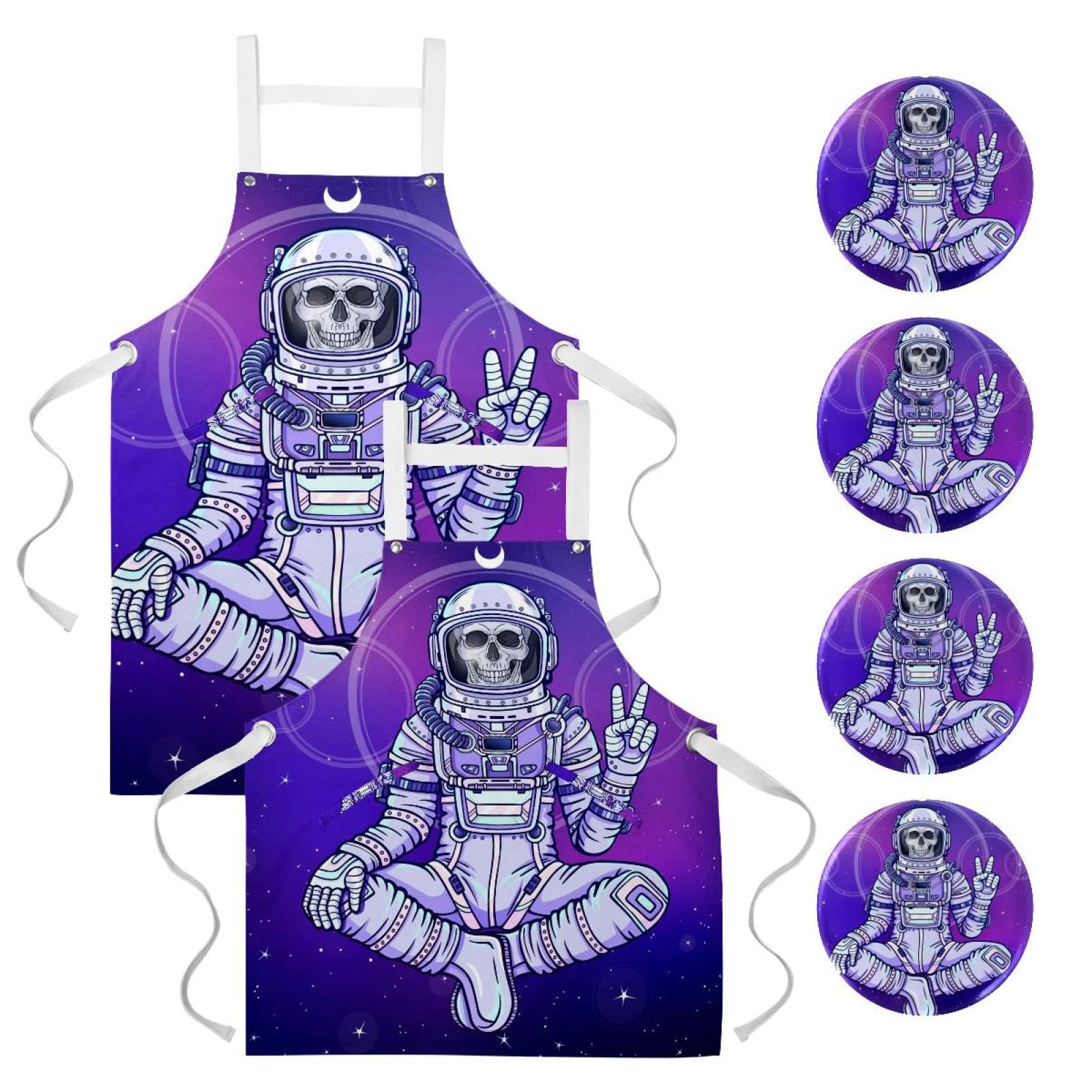 Lot de 2 tabliers de cuisine squelette astronaute multicolore taille unique - 7