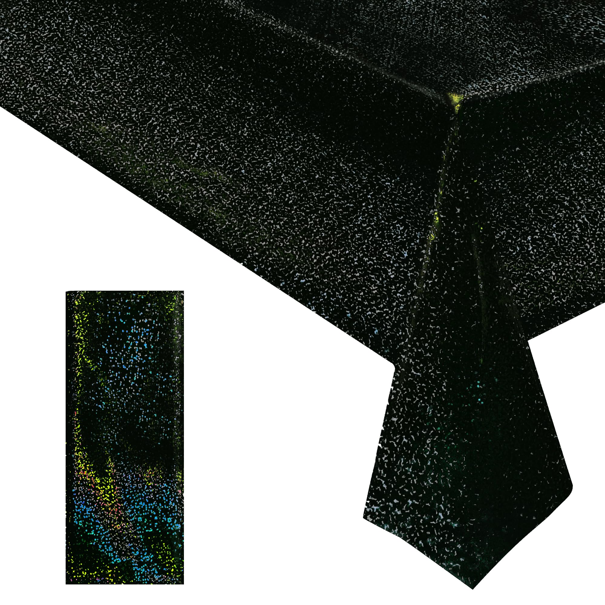 Photo 1 of 1 Pcs Black Holographic Laser Tablecloth Galaxy Space Table Cloth 40 * 108 Inch Shimmer Star TableCover for Halloween Birthday Graduation Neon Party Supplies Disposable Plastic Foil Table Decor