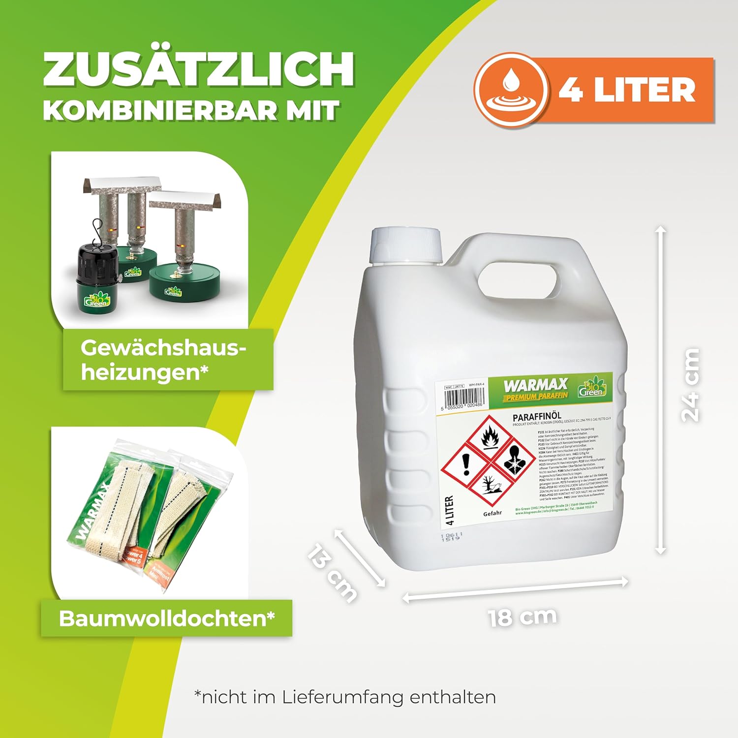 Bio Green Warmax Premium Paraffin Oil compatible with greenhouse heaters and cotton wicks