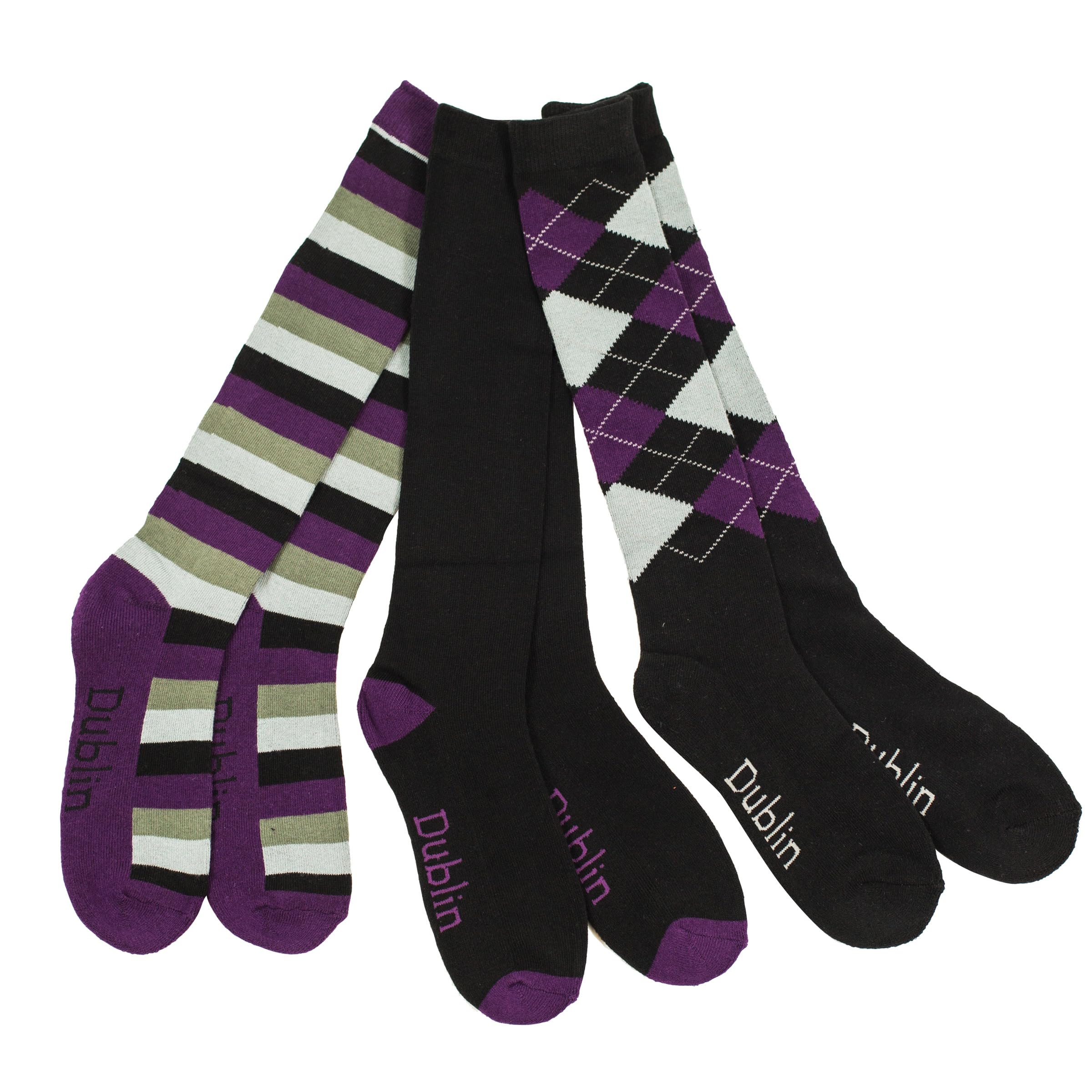 Dublin  Riding Socks 3 Pack - Black/Prpl/Grey - Adult OS