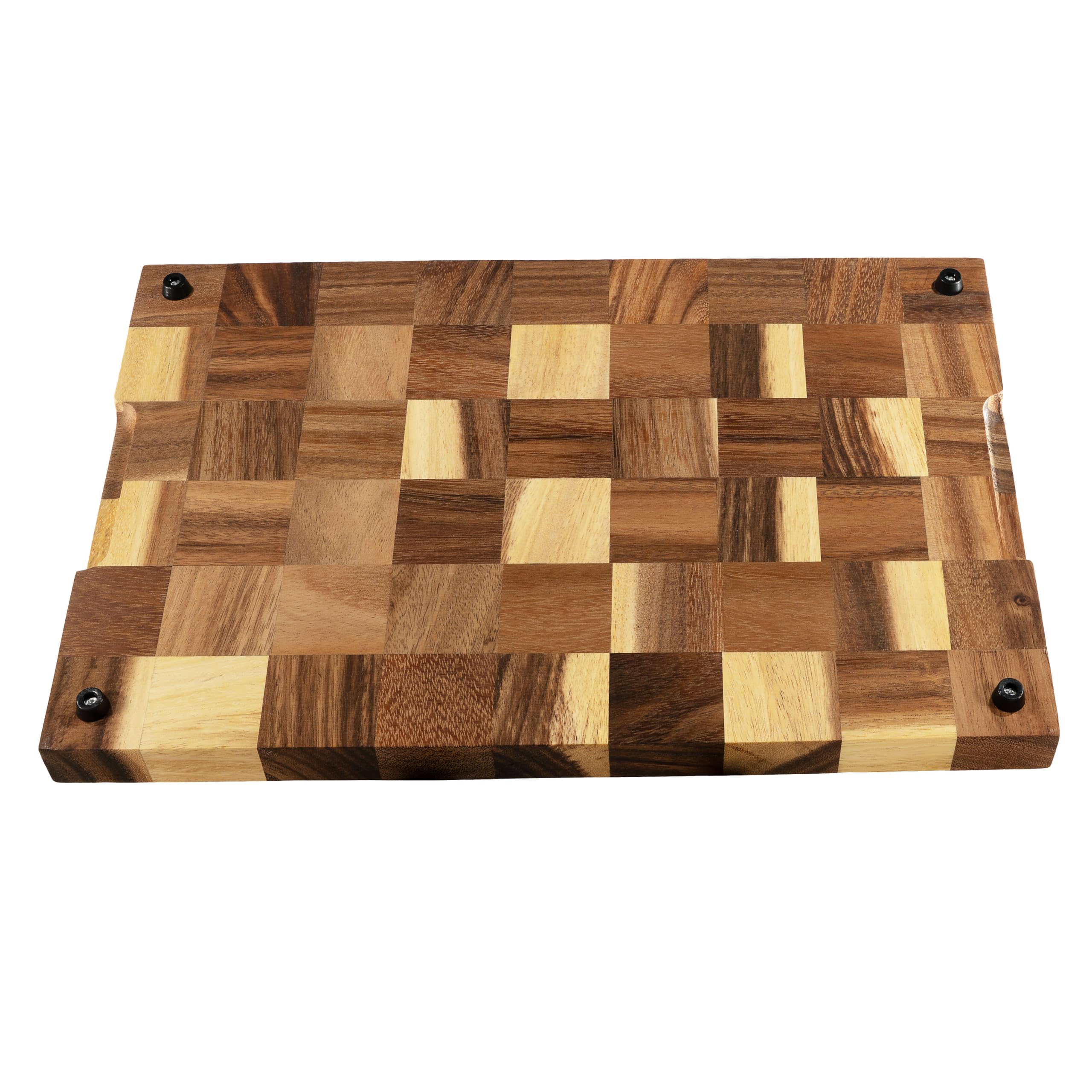 Holzschneidebrett aus massiver Akazie mit integriertem Messerschärfer (45x30x3cm) - Schneidebrett Holz mit einzigartiger Optik durch Stirnholz - Schneidebrett mit durchgehender Saftrille