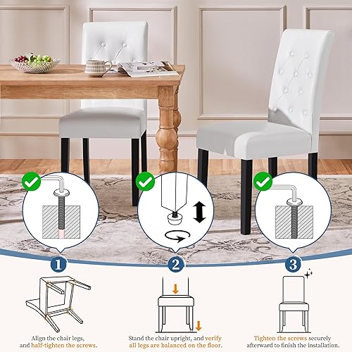 Miniatura 6 de Yaheetech Juego de 4 sillas de comedor de piel sintética de estilo moderno con patas de madera maciza y acolchado con botones para la cocina del
