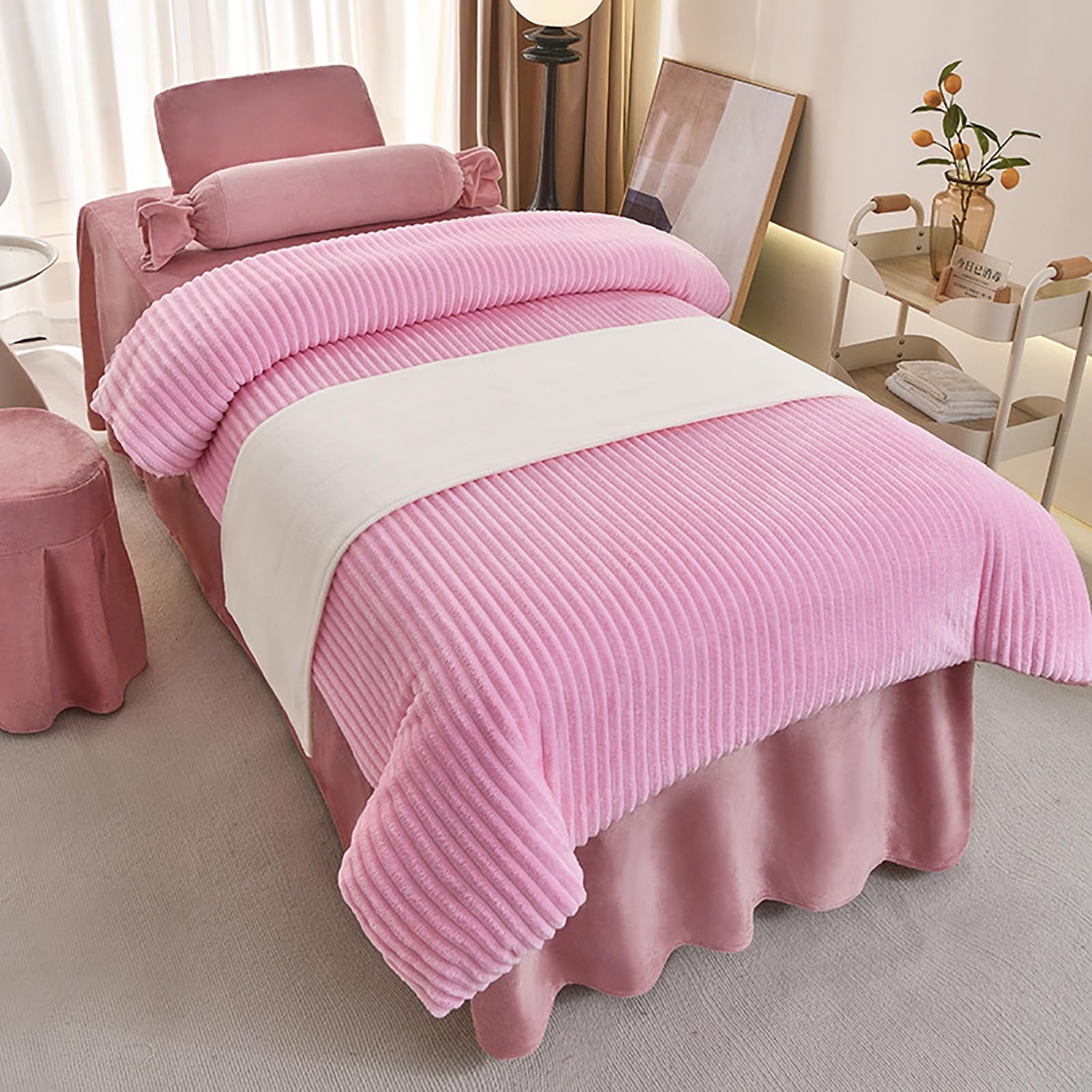 Massage Bed Skirt Spa Bed Cover with Elastic Band Breathable Massage Table Skirt with Face Hole,Salon Bedspread & Skirt,4Pcs Beauty Salon Bedding Set,pink2,70x190cm(28x75inch)