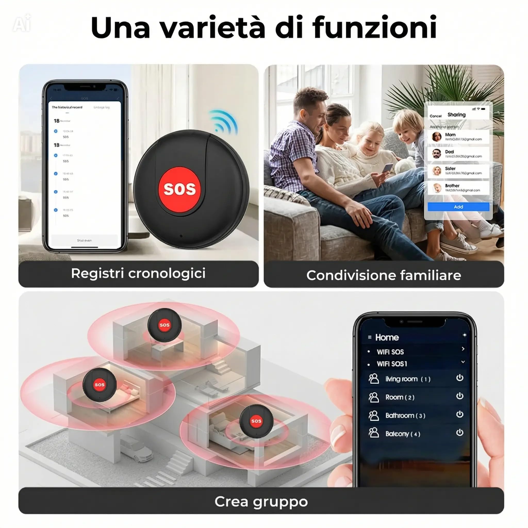 SOS Anziani e Bambini: Allarme Personale con Pulsante di Emergenza. Compatibile con APP Tuya e Smart Life. Notifica sul Telefono, Non Serve SIM. lunga autonomia. (Nero) - 3