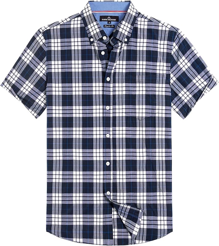 Alimens & Gentle Plaid Mens Short Sleeve Button Down Shirts with Pocket | Lightweight,Button-Down Collar,Regular Fit,Excellent Colors,Breathable,Casual,Cotton Blend,Easy Care