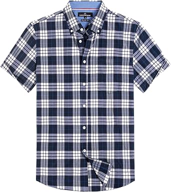 Alimens & Gentle Plaid Mens Short Sleeve Button Down Shirts with Pocket | Lightweight,Button-Down Collar,Regular Fit,Excellent Colors,Breathable,Casual,Cotton Blend,Easy Care