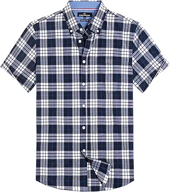Alimens & Gentle Mens Plaid Short Sleeve Button Down Shirts Cotton Regular Fit Casual Gingham Shirts