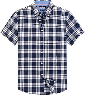 Mens Plaid Short Sleeve Button Down Shirts Cotton Regular Fit Casual Gingham Shirts - Buy now