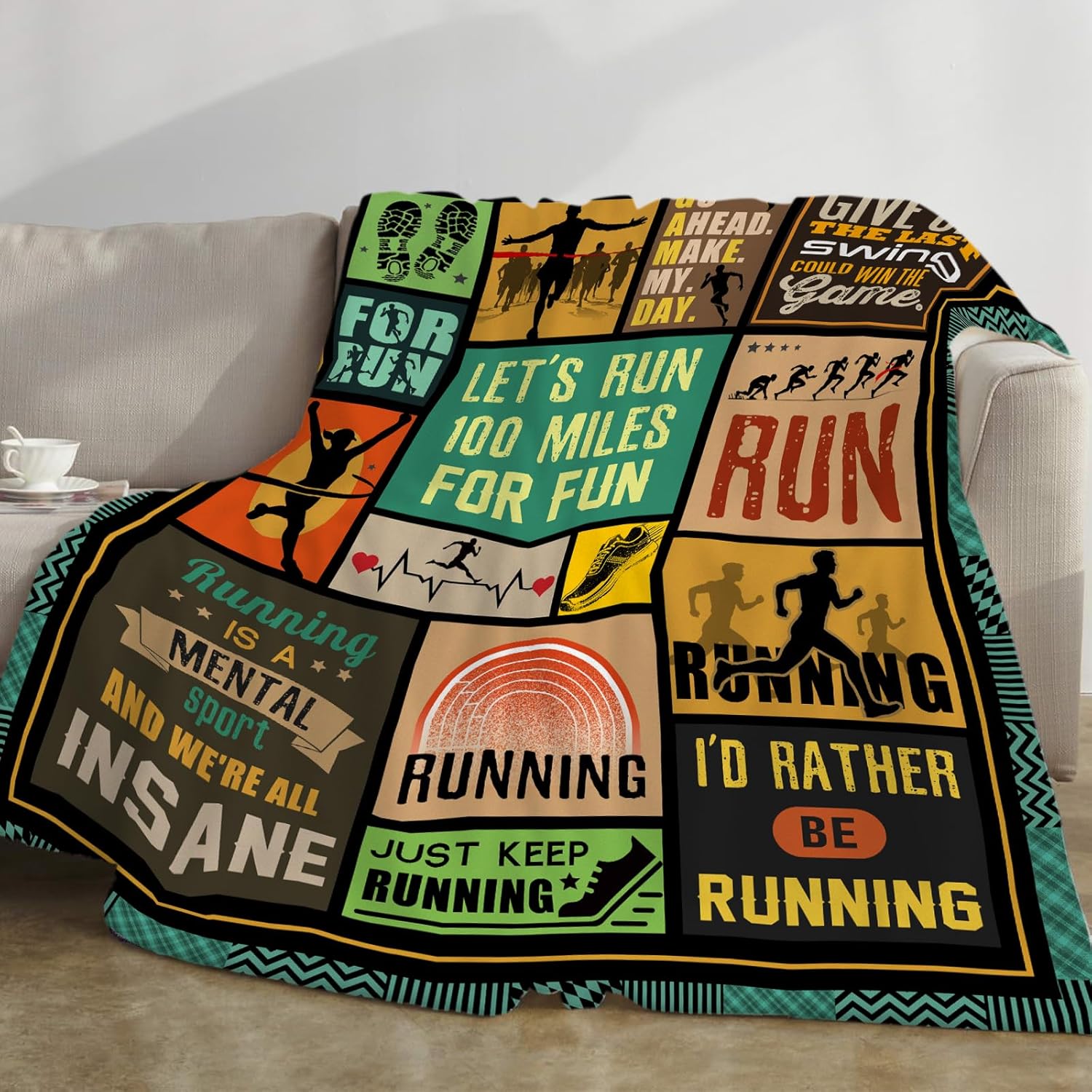 Running Gifts for Women Men, Run Running Blanket for Men, Gifts for Runners Women, Runnings Accessories for Mens, Runner Gift Sports Athletic Trainer Throw Blanket Flannel Home Decor 60''x 80''