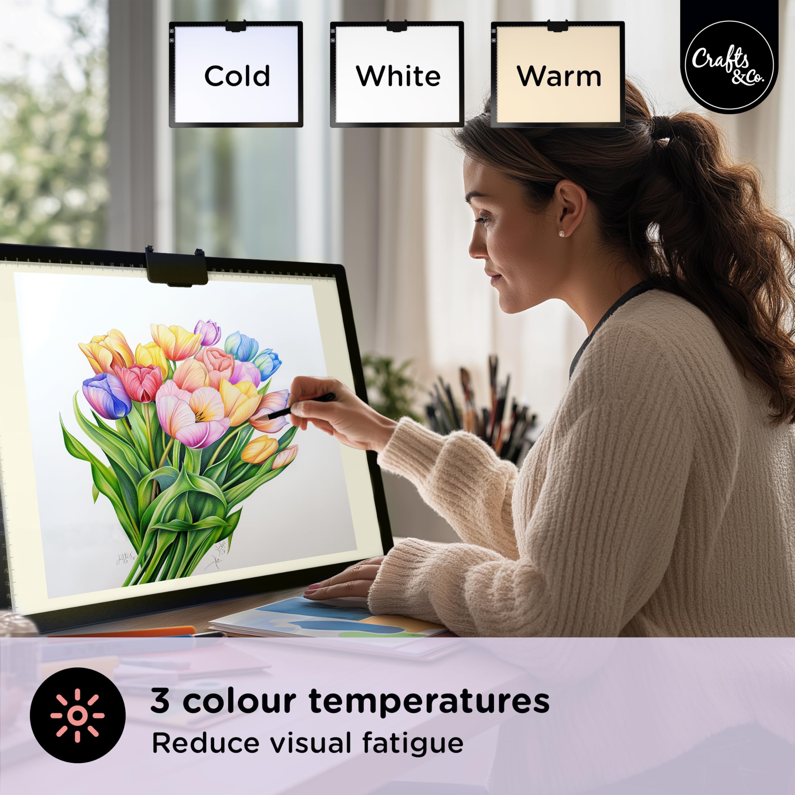 Crafts&Co® Lightpad A3 wiederaufladbar für Diamantmalerei, Zeichnung, Tätowierung | Dimmbares Lichtpad für Kinder und Erwachsene | Lichtpad LED mit USB | 470x345mm