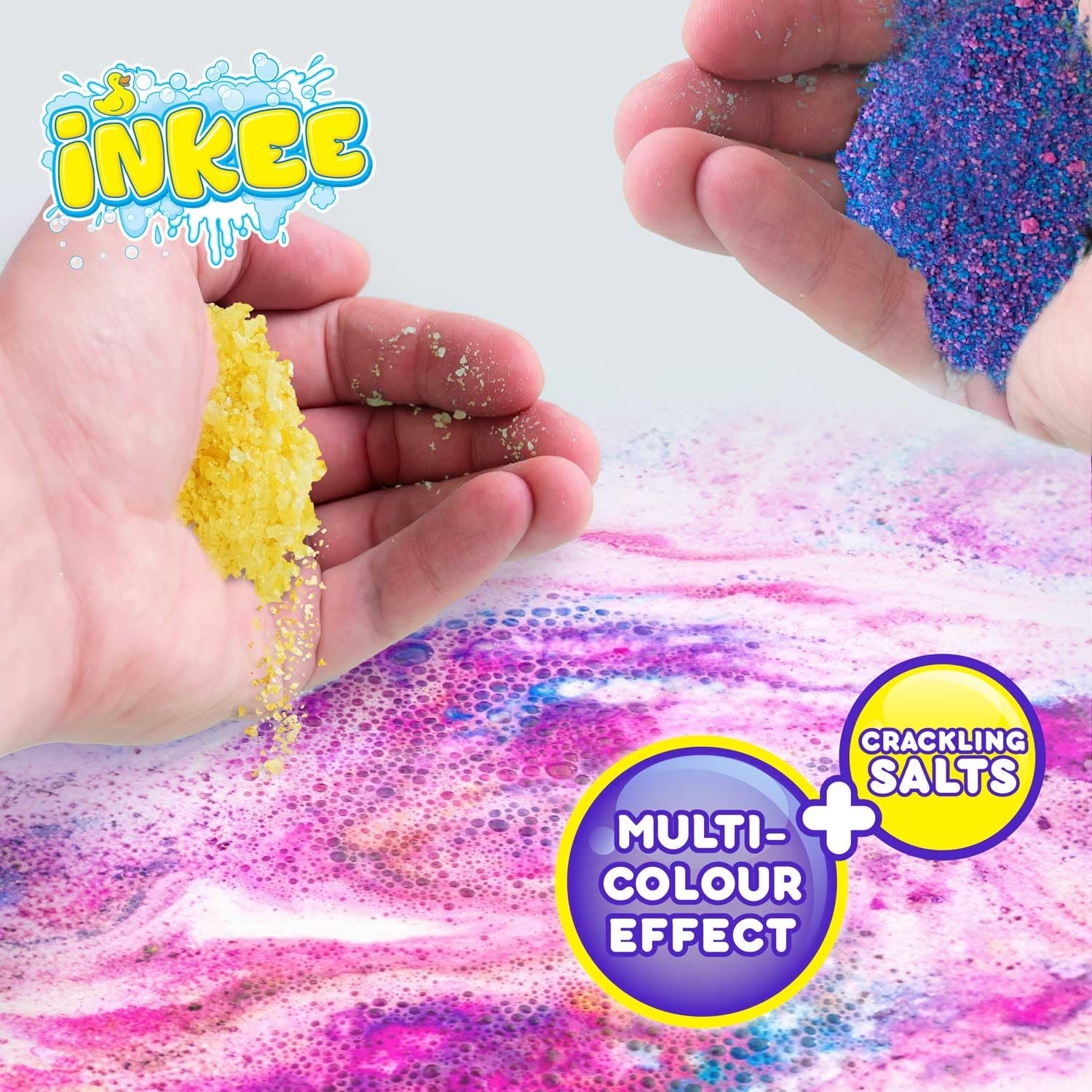 INKEE Granulés de Bain Galupy Mermaid Pack de 16 | Sels de Bain crépitants rose, bleu et violet avec huile de jojoba & arôme Milkshake banane, 16 Sachets de 60g
