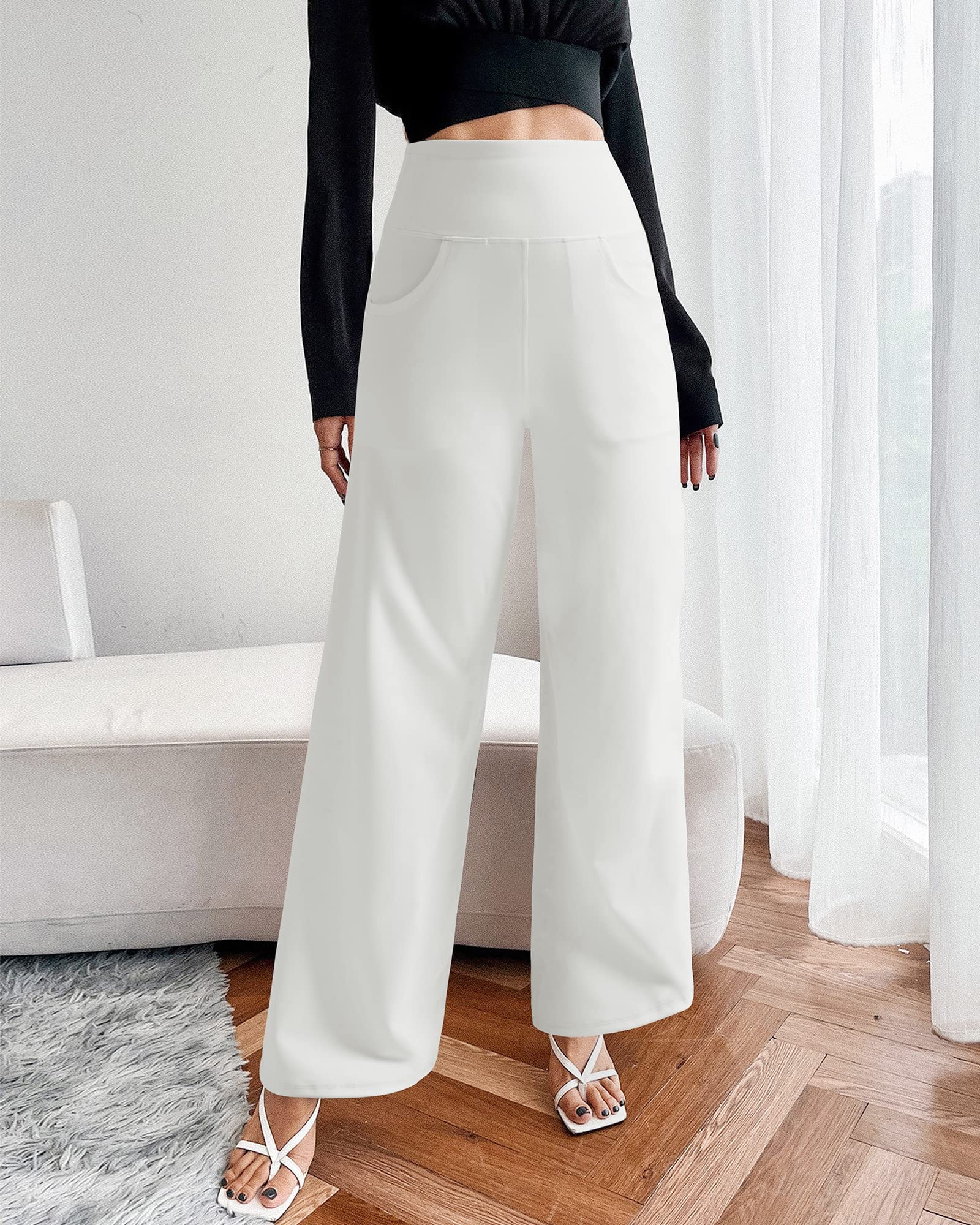 Promover Pantaloni da Yoga con Tasche Pantaloni da Donna Sportivi a Gamba Larga Pantaloni Dritti Elastici Yoga Pilates Danza Fitness Palestra Allenamento Piccola/Normale/Alta