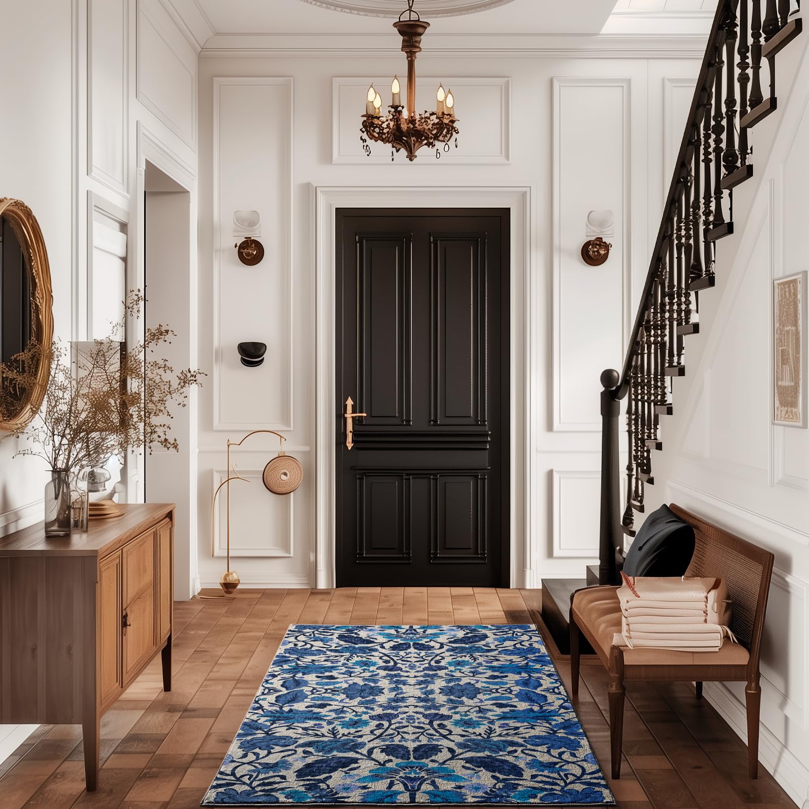 EVERGRACE Area Rugs for Living Room 3x5, Boho Floral Faux Wool Indoor Outdoor Rugs, Washable Rugs for Bedroom Entryway Dining Room Hallyway, Low Pile