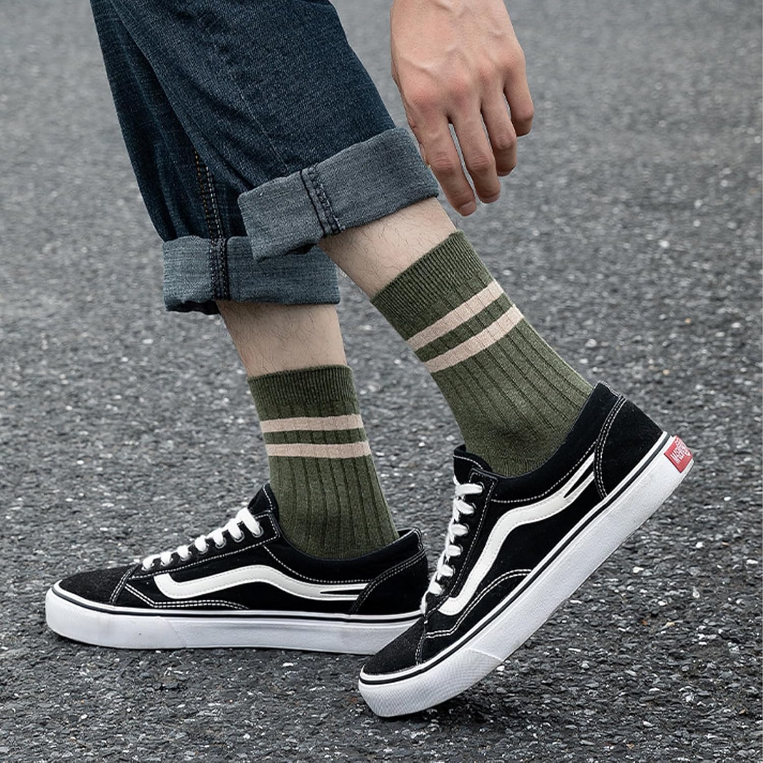 TeenFighter 7 Pair Pack Men's Retro Double Bar Cotton Socks - Vintage Design Crew Socks with Breathable Soft Fabric for Casual & Athletic Wear - Image 9