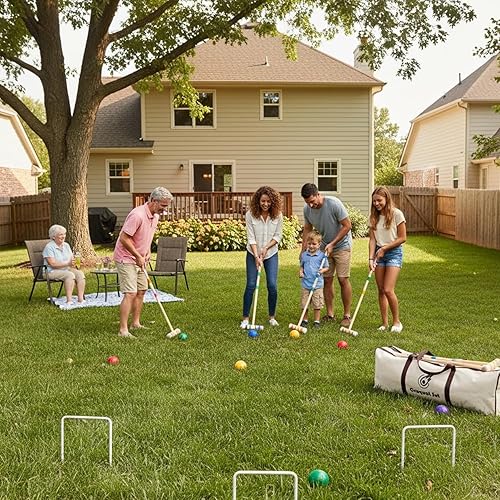 Miniatura 6 de Juego de croquet para adultos de 28 pulgadas con mazos de madera, bolas de colores, bolsa de transporte resistente para adultos y niños, perfecto