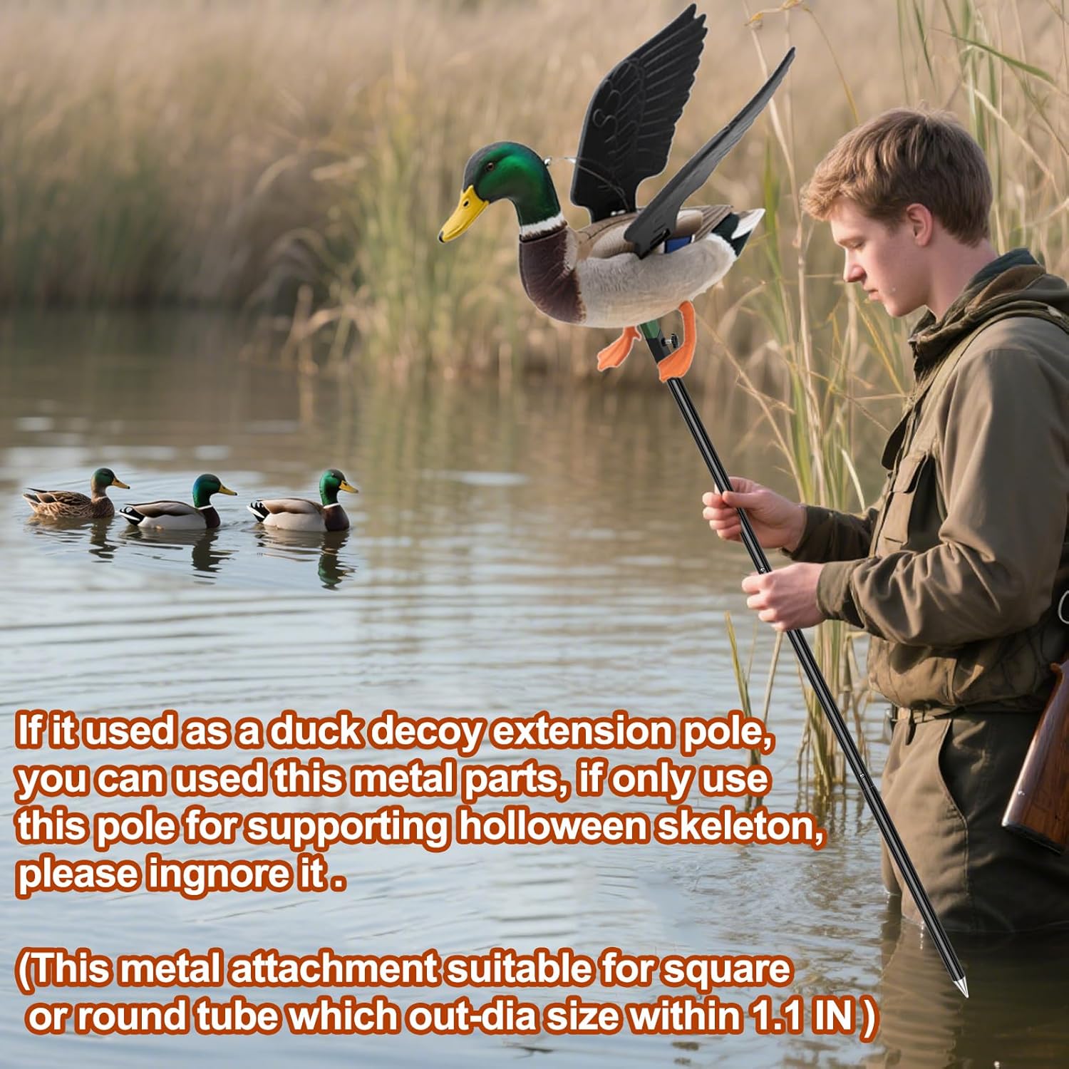 Outdoors Duck Decoy Extension Poles, 8.26Ft Adjustable Duck Hunting Pole Metal Ducks Decoy Stand Easy to Set up Hunting Accessories Works with Spinning Wing Decoys, Not Included Decoys