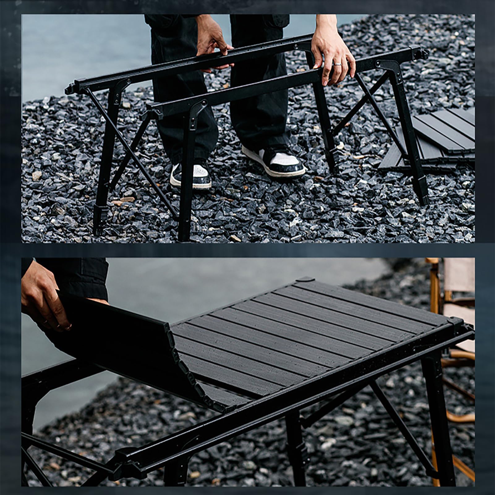 Tavolo da Campeggio Pieghevole 89x45x43cm, Tavolino Portatile Ripiegabile con Borsa, Tavolo da Campeggio Regolabile in Altezza, Salvaspazio da Trasporto, per Spiaggia, Giardino, Balcone