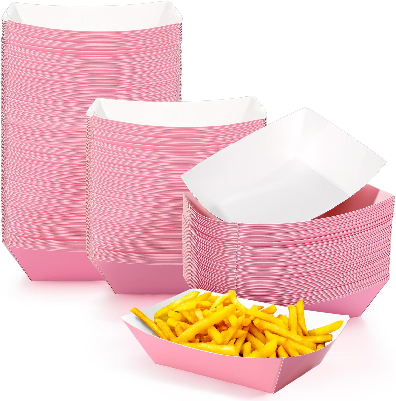 200 Pcs Paper Boat Disposable Food Trays Nacho Trays Kraft Paper Boats for Tacos Concession Party Supplies(2lb,Pink)