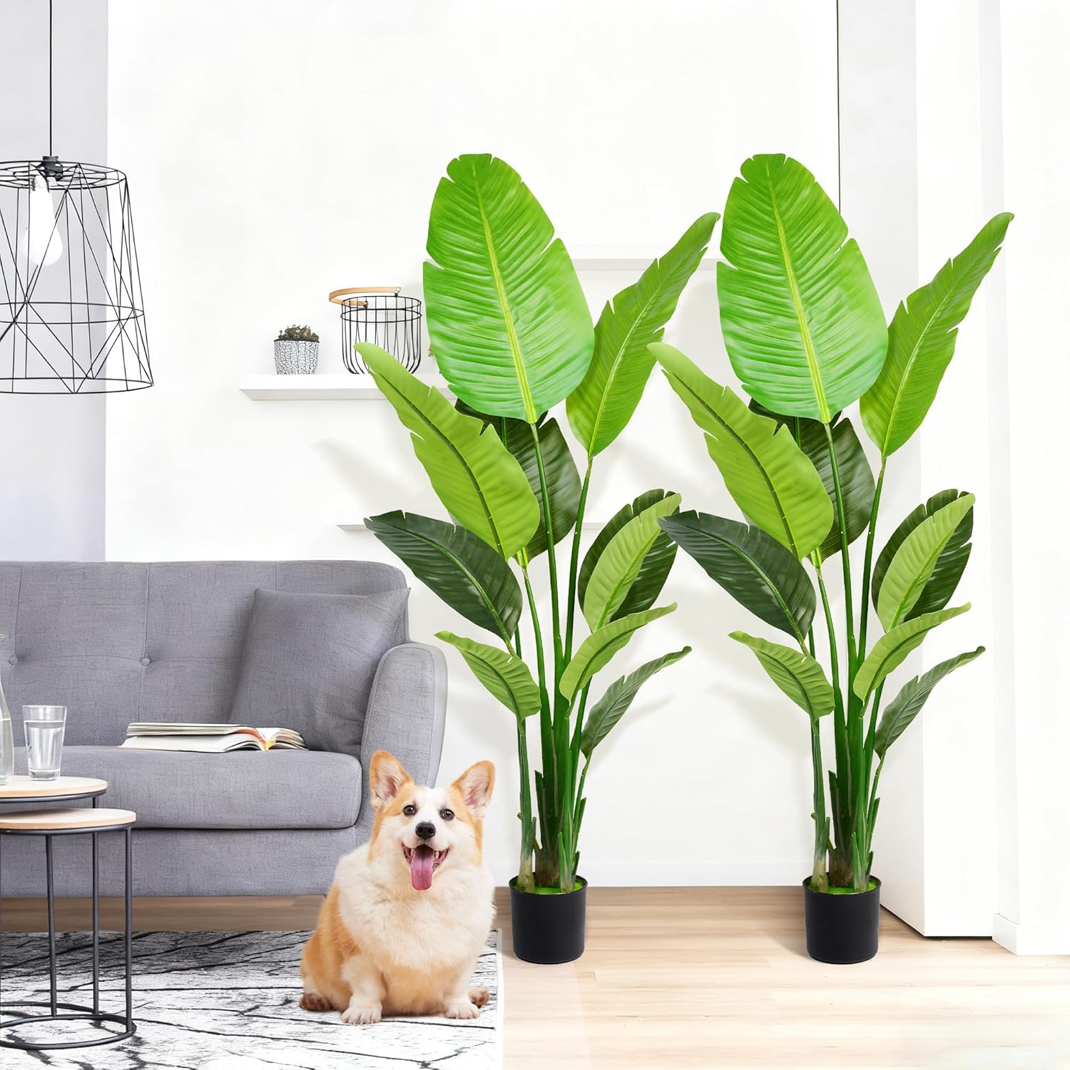Artificial Bird of Paradise Plant 5.2FT Set of 2, Faux Palm Tree with PE Banana Leaves, Realistic Tall Potted Fake Plant for Indoor Outdoor Front Porch Living Room Office Garden