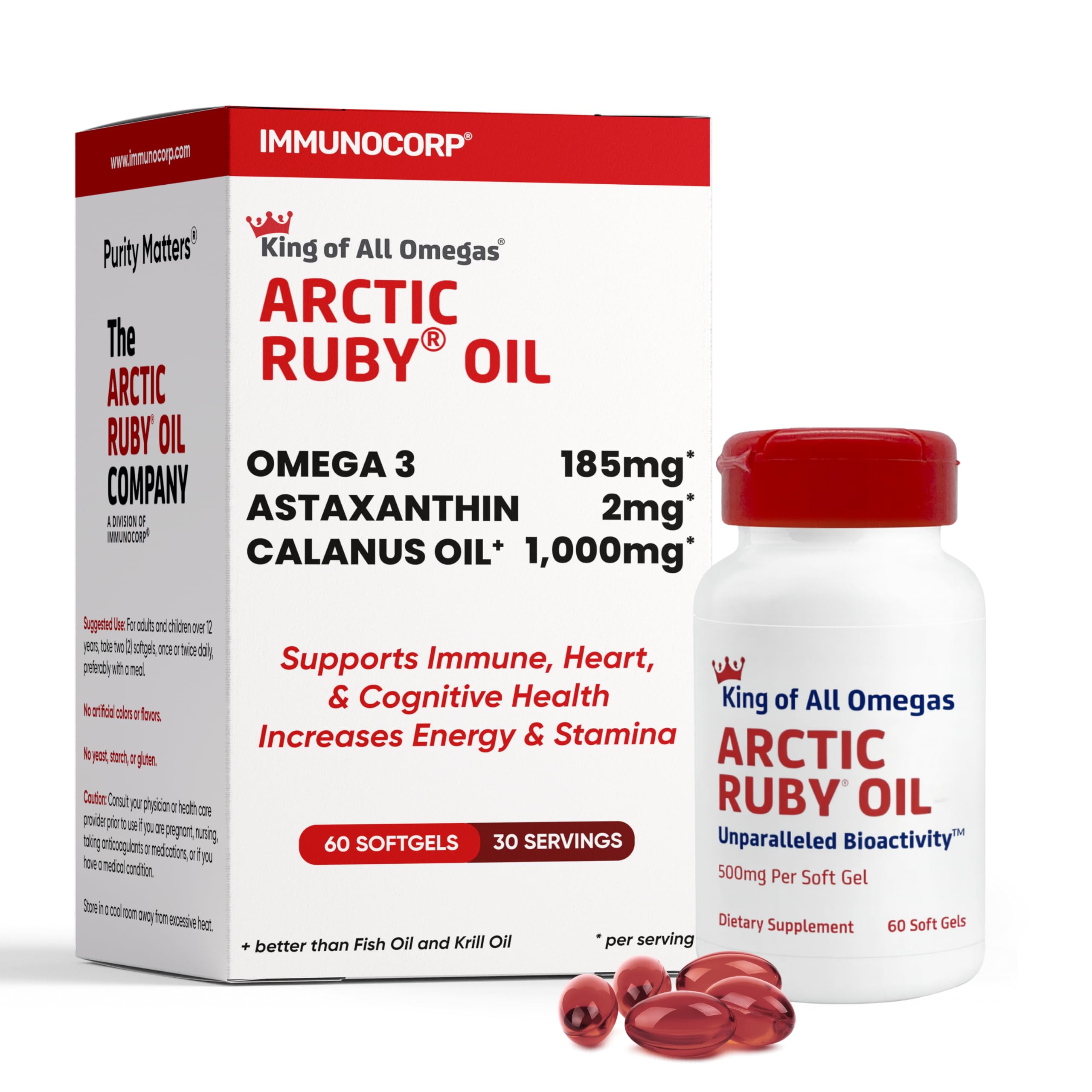 Arctic Ruby Oil 1000mg – Omega 3 Supplement for Women and Men with EPA, DHA & Astaxanthin 2mg - Fish & Krill Oil Alternative – 60 Softgels (1 Pack)