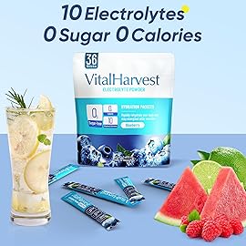 VitalHarvest 36 Sticks Electrolytes Powder Packets Sugar Free Hydration Packets Electrolyte Liquid Daily IV Drink Mix with White Peach, Low Sodium, 0 Calorie