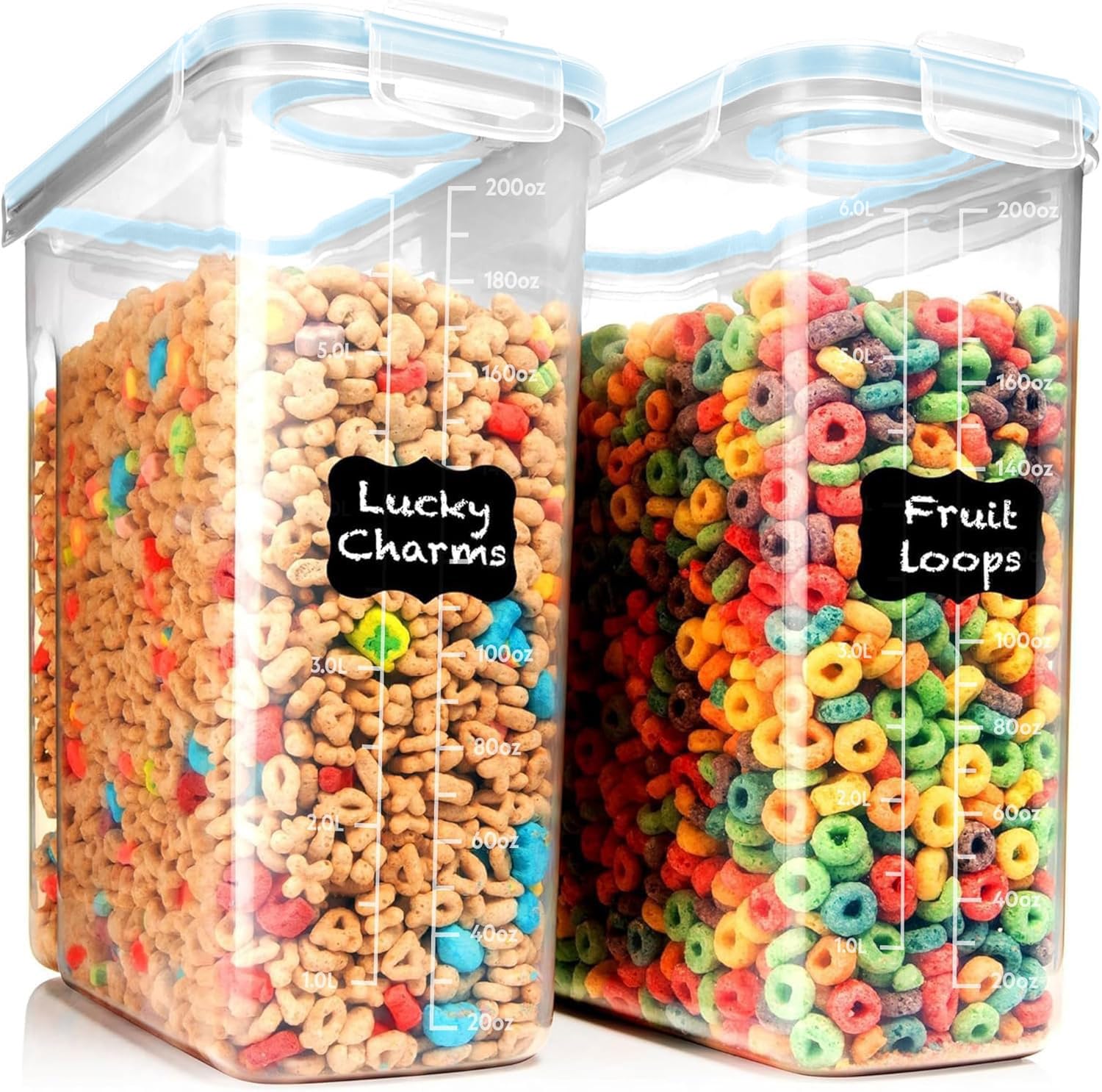 Shazo 2 Pack (6.3L / 213OZ) EXTRA Large Airtight Food Storage Cereal Containers for Bulk Food Storage BPA-Free Plastic Container, Pantry Organization and Canister for Rice, Pasta, Sugar &amp; Flour