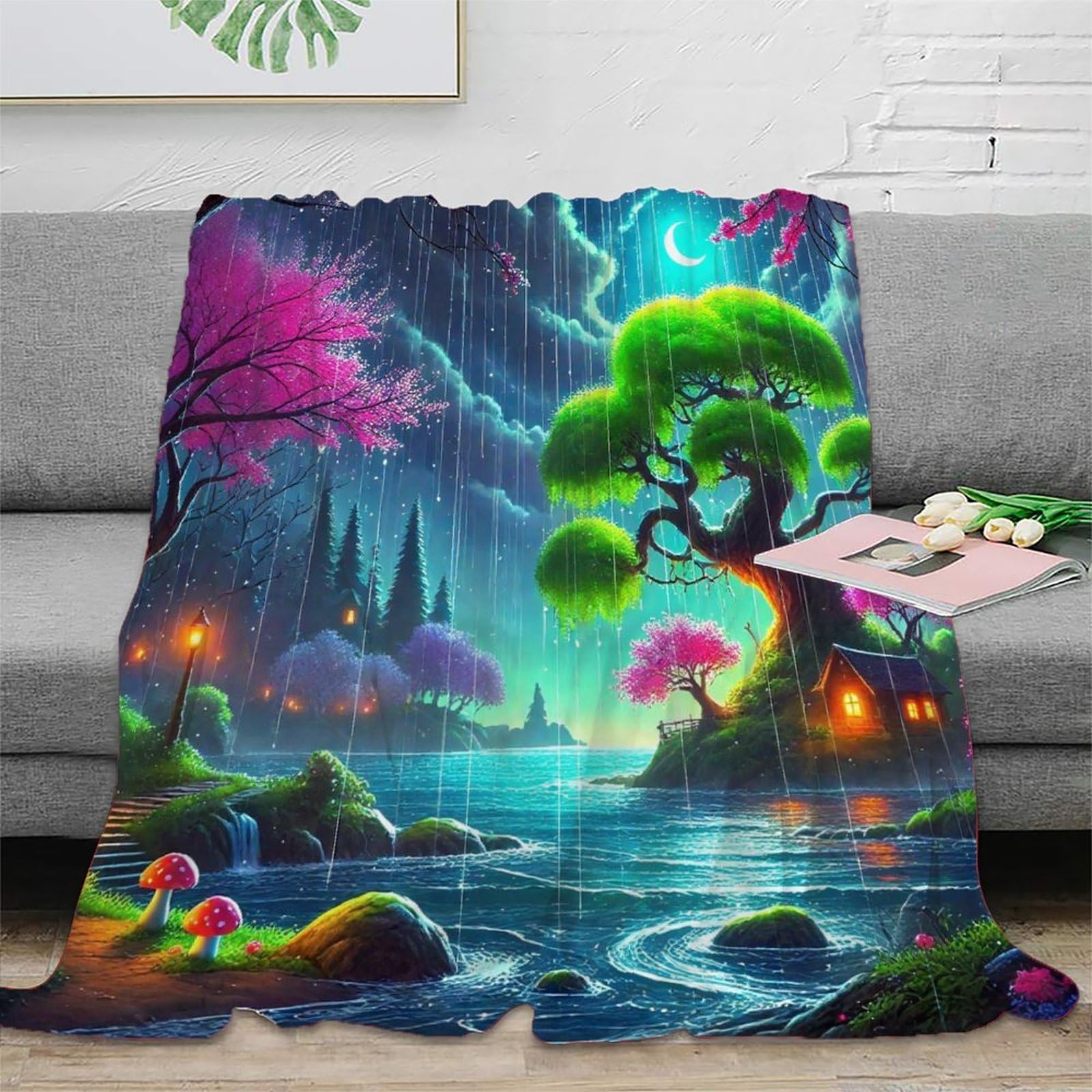 Couverture de lit en microfibre scène de nuit de fantaisie jeté de canapé moelleux 150x200